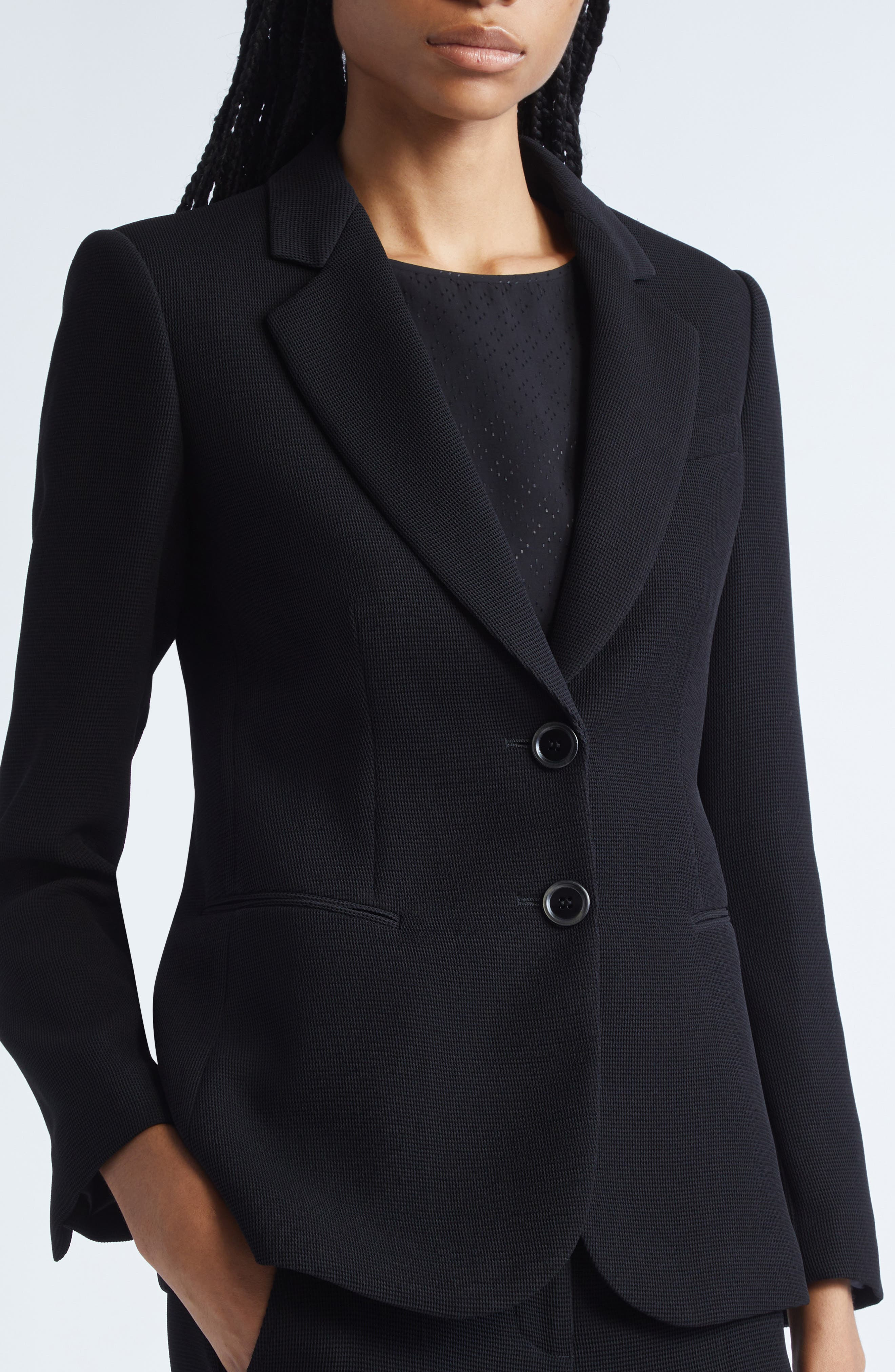 Emporio Armani Techno Waffle Blazer in Solid Black at Nordstrom - 5