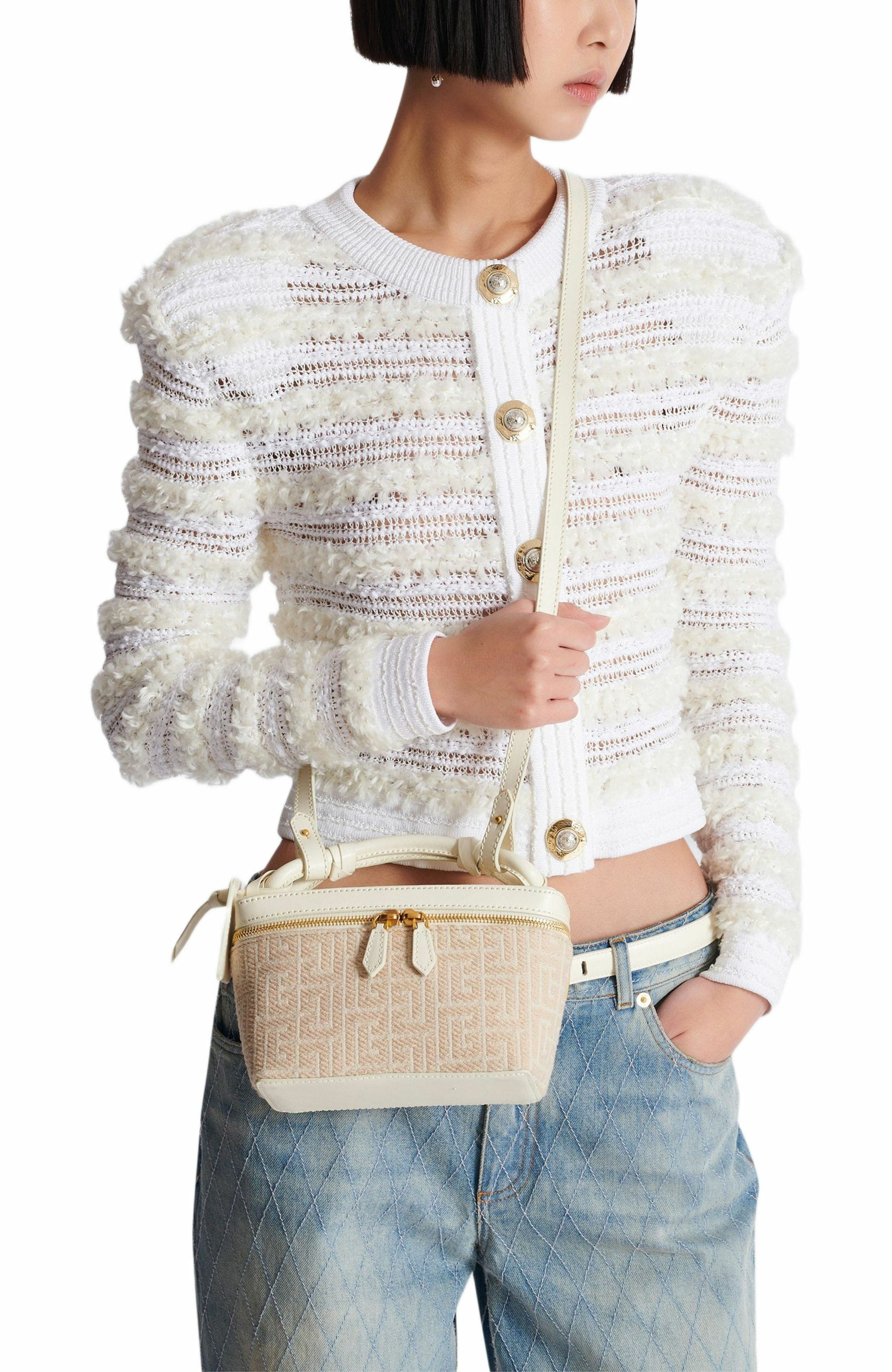 Balmain B-Army Vanity Case in monogrammed canvas and calfskin in Beige at Nordstrom - 8