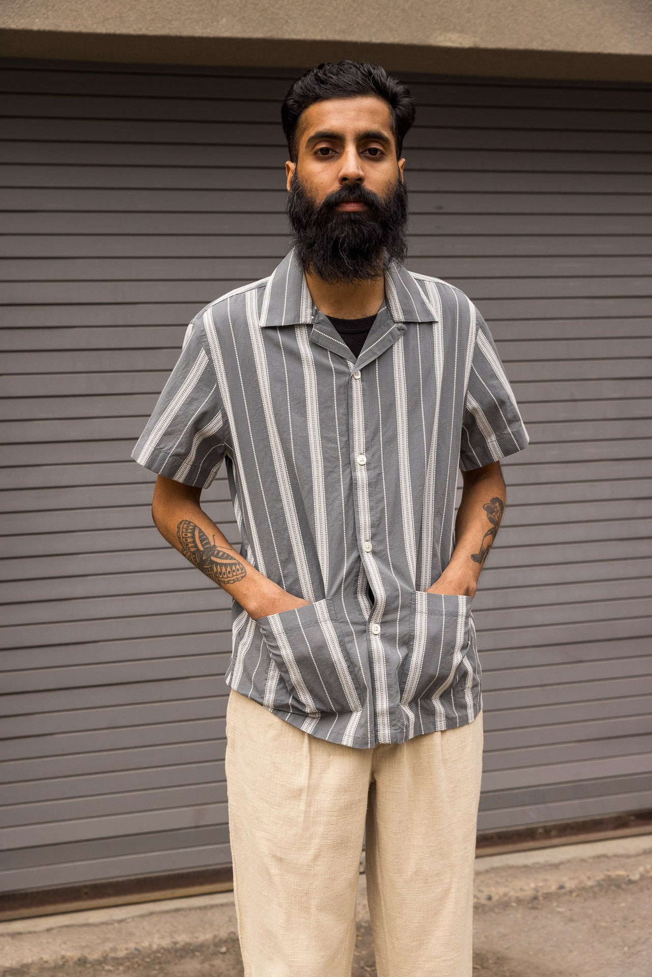 Cabana Shirt Sage Ticking Stripe - 6