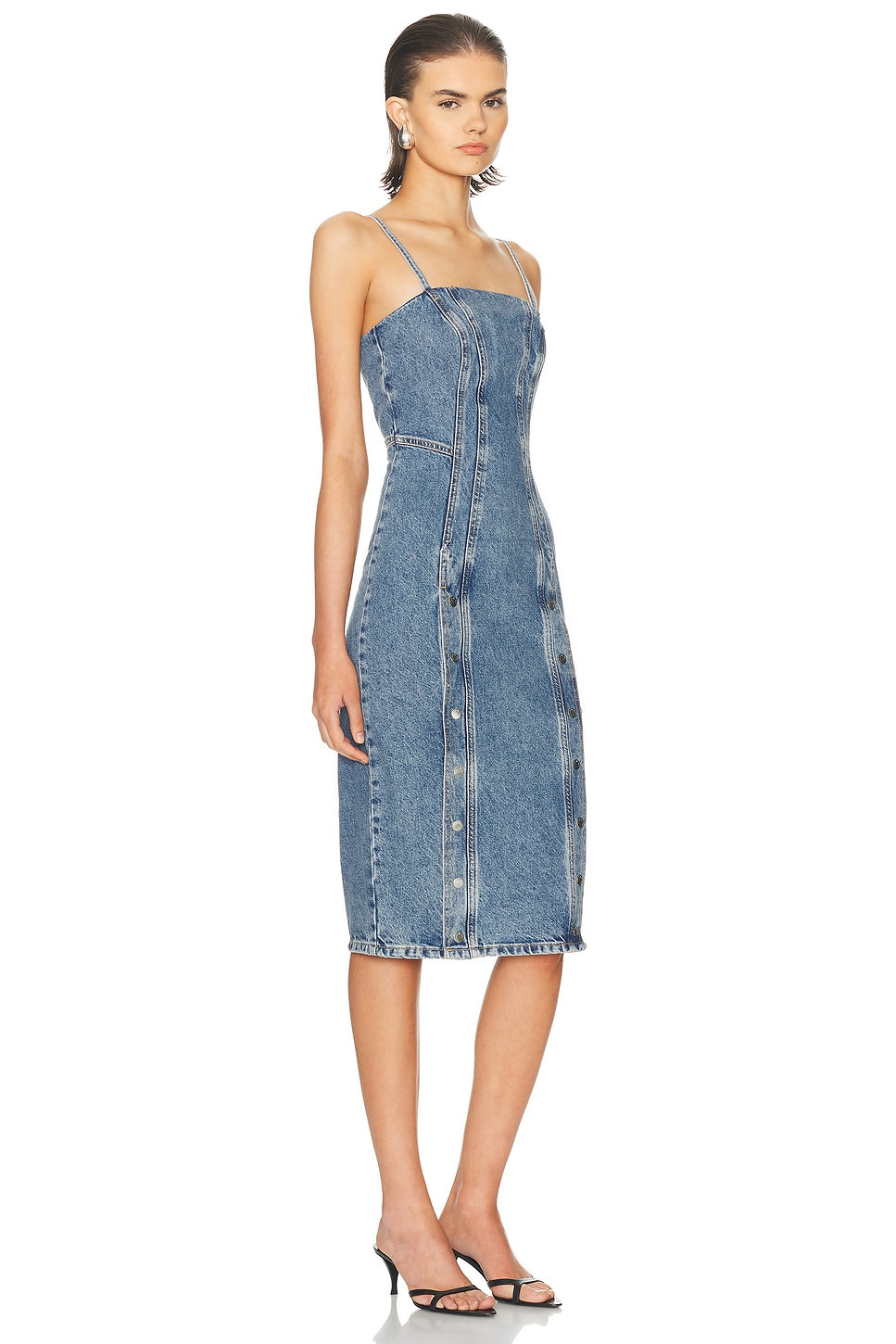Colored Denim Midi Snap Dress - 2