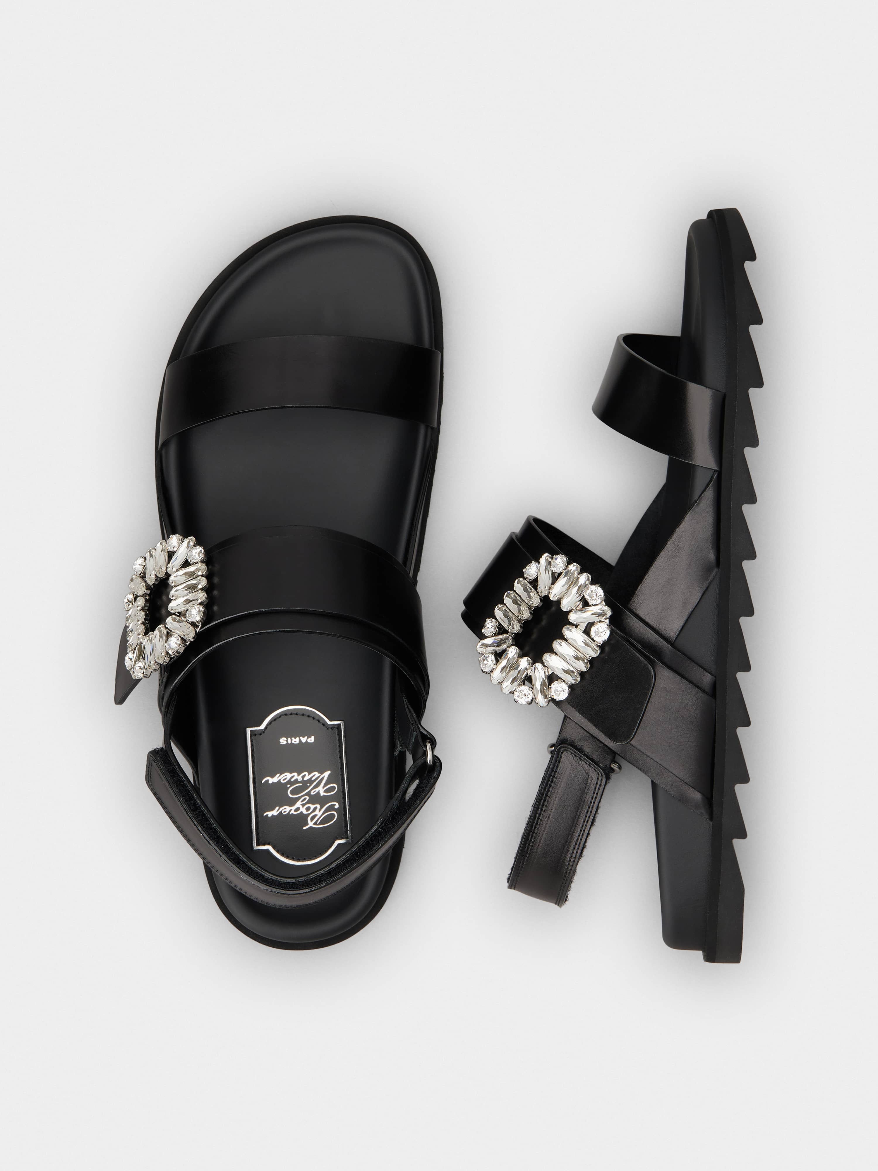 Slidy Viv' Strass Buckle Mules in Leather - 4