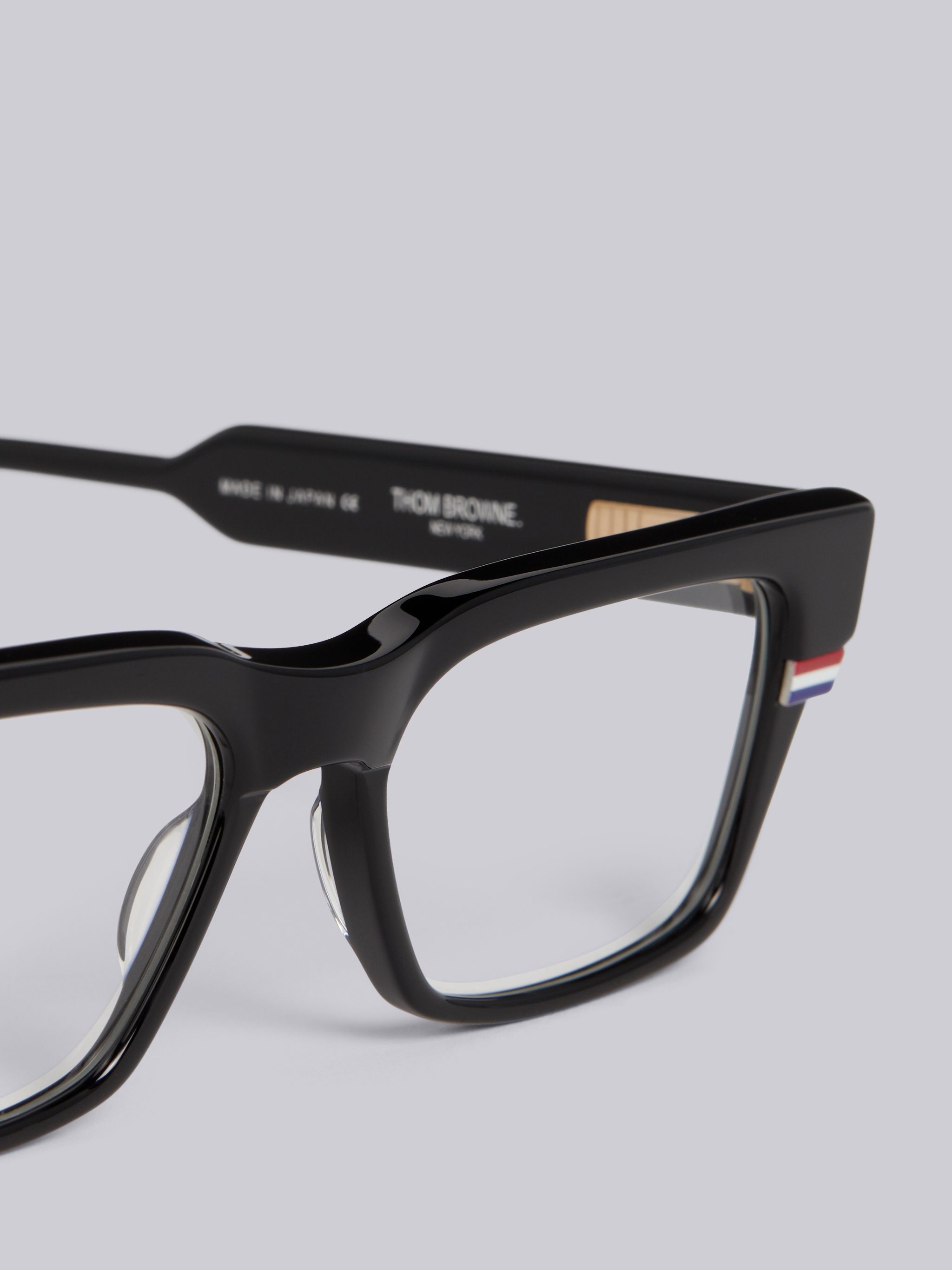 TB714 - Black Tri-Color Line Rectangle Glasses - 2