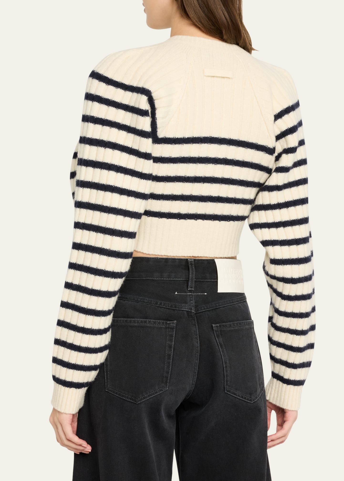 Ribbed Mariniere Cropped Knit Pullover - 3