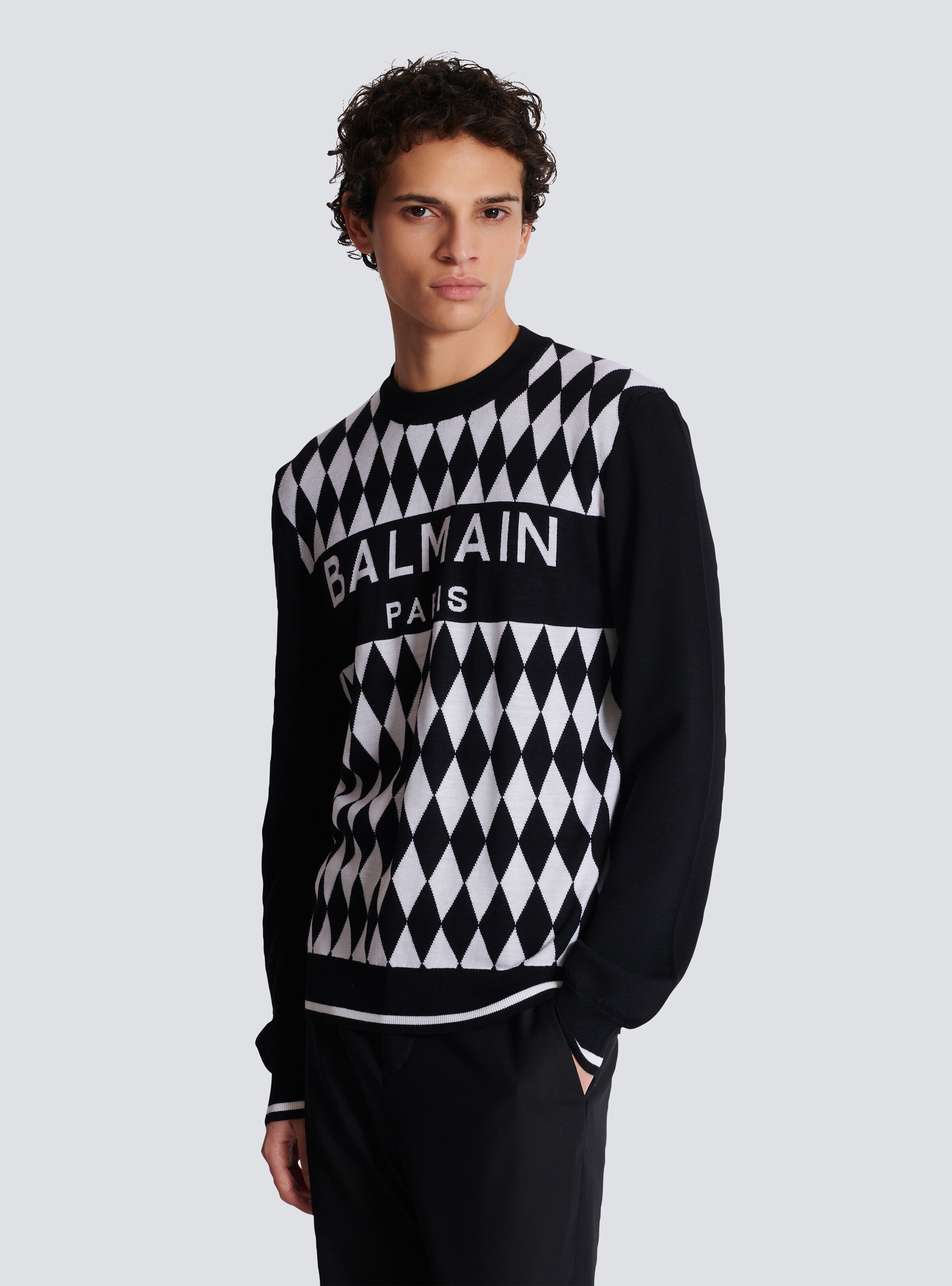 Diamond Balmain Paris two-tone jacquard jumper - 6