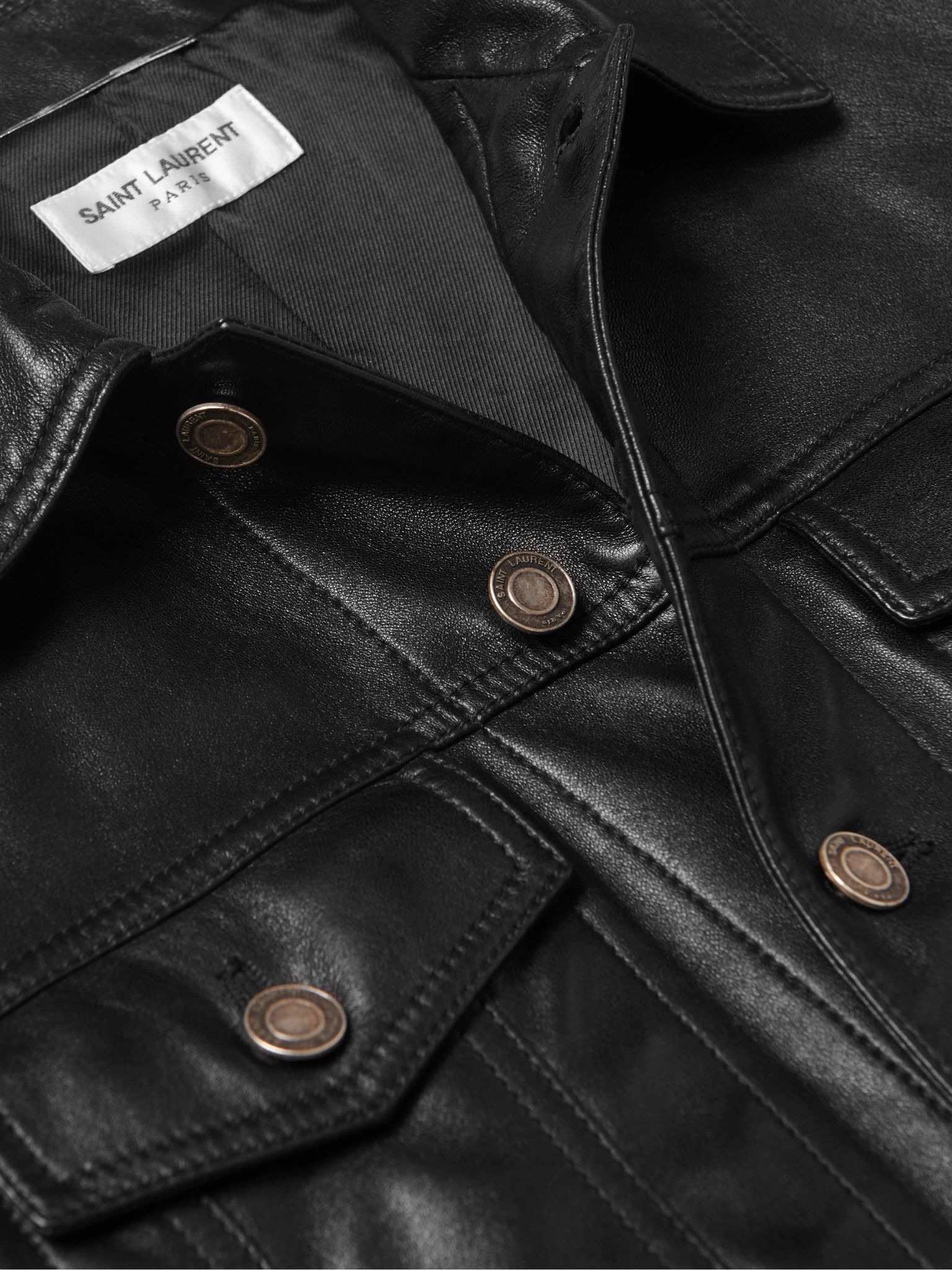 Slim-Fit Leather Trucker Jacket Black - 4