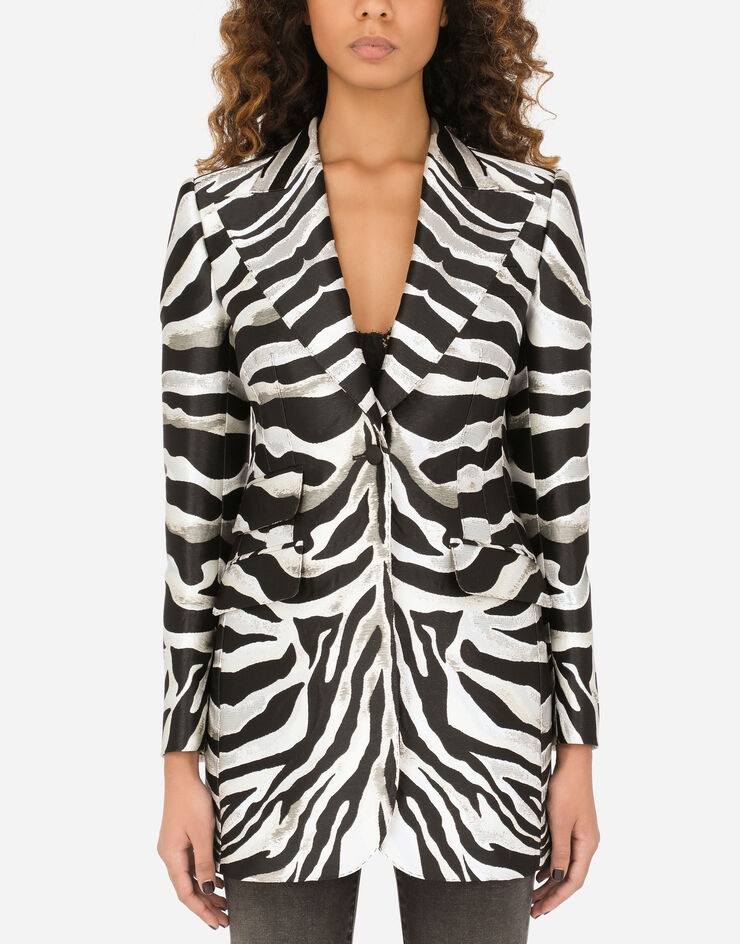 Zebra-design lamé jacquard Turlington jacket - 1