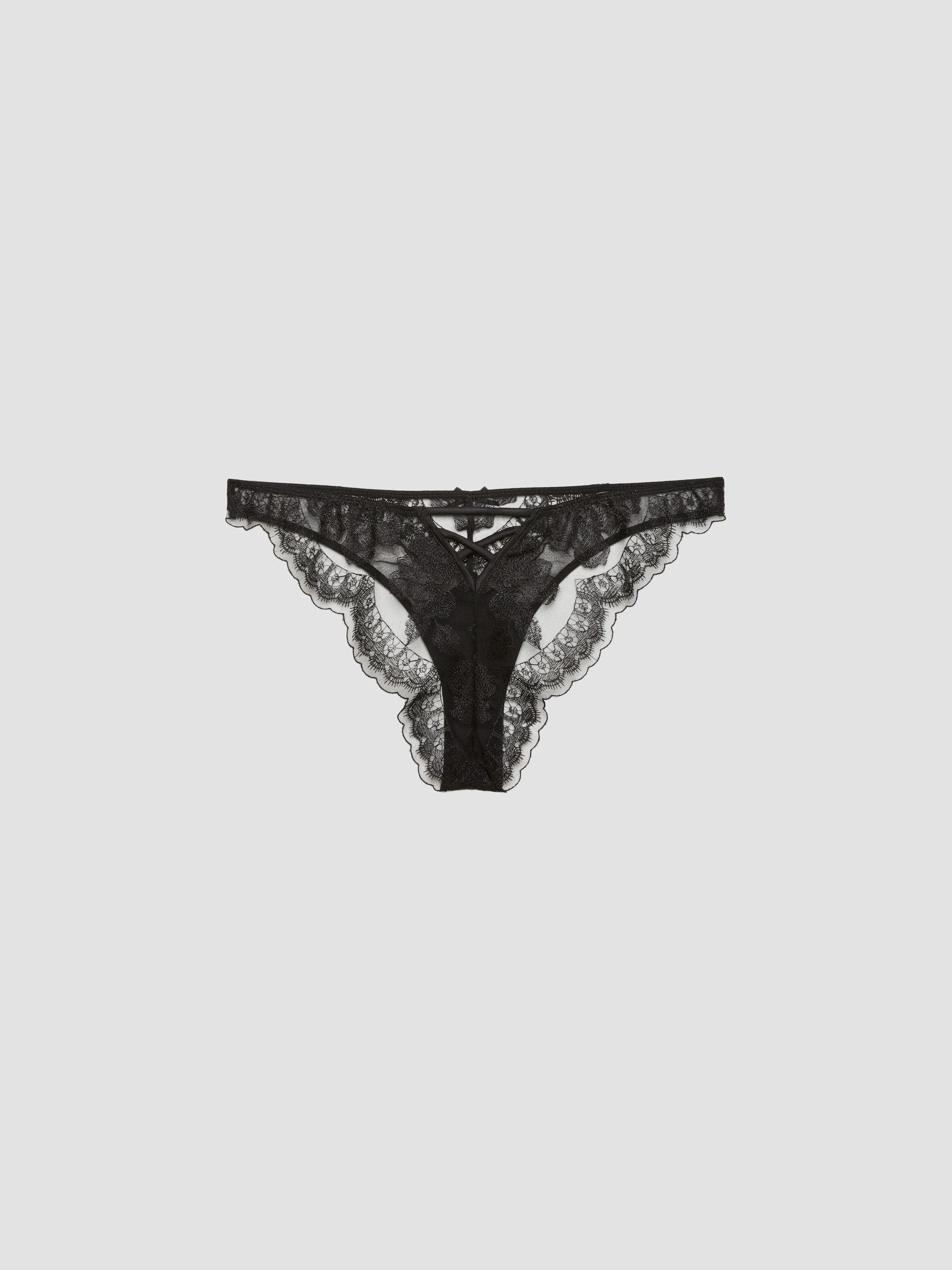Women's Mila Embroidered Silk-Blend Lace Thong - Black - 1