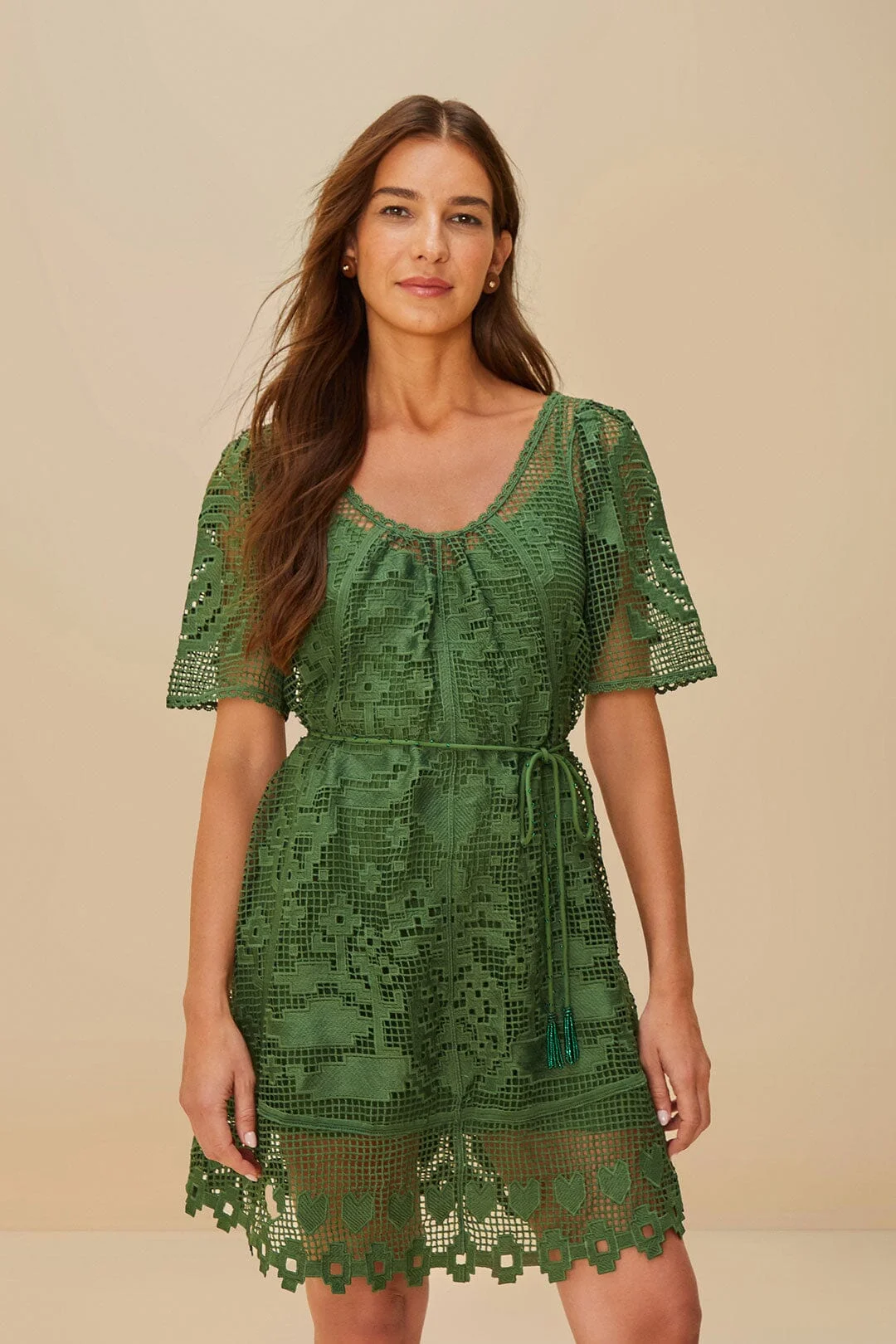 Green Pineapple Guipure Mini Dress - 1