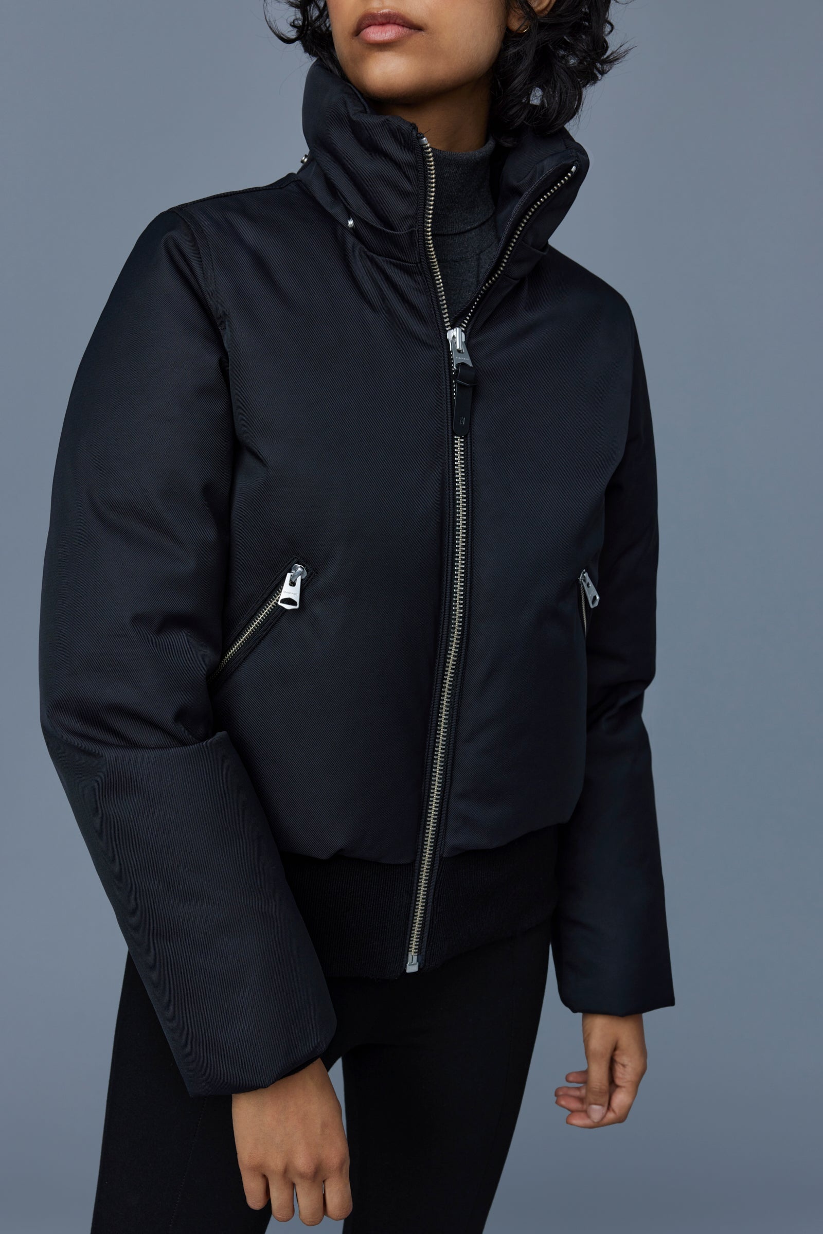 CORY Twill down bomber with removable hood and silver fox fur - 5