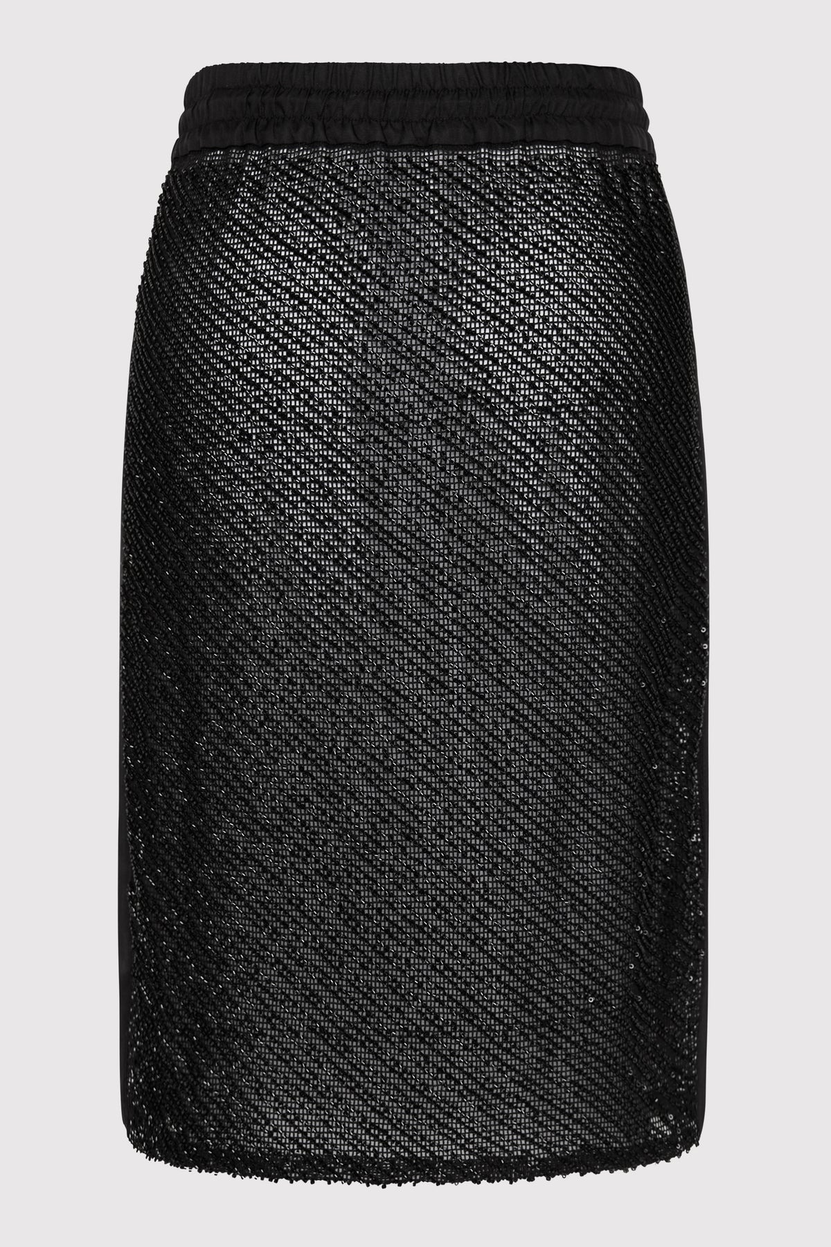 Glass Beaded Mesh Skirt - Jet Black - 16