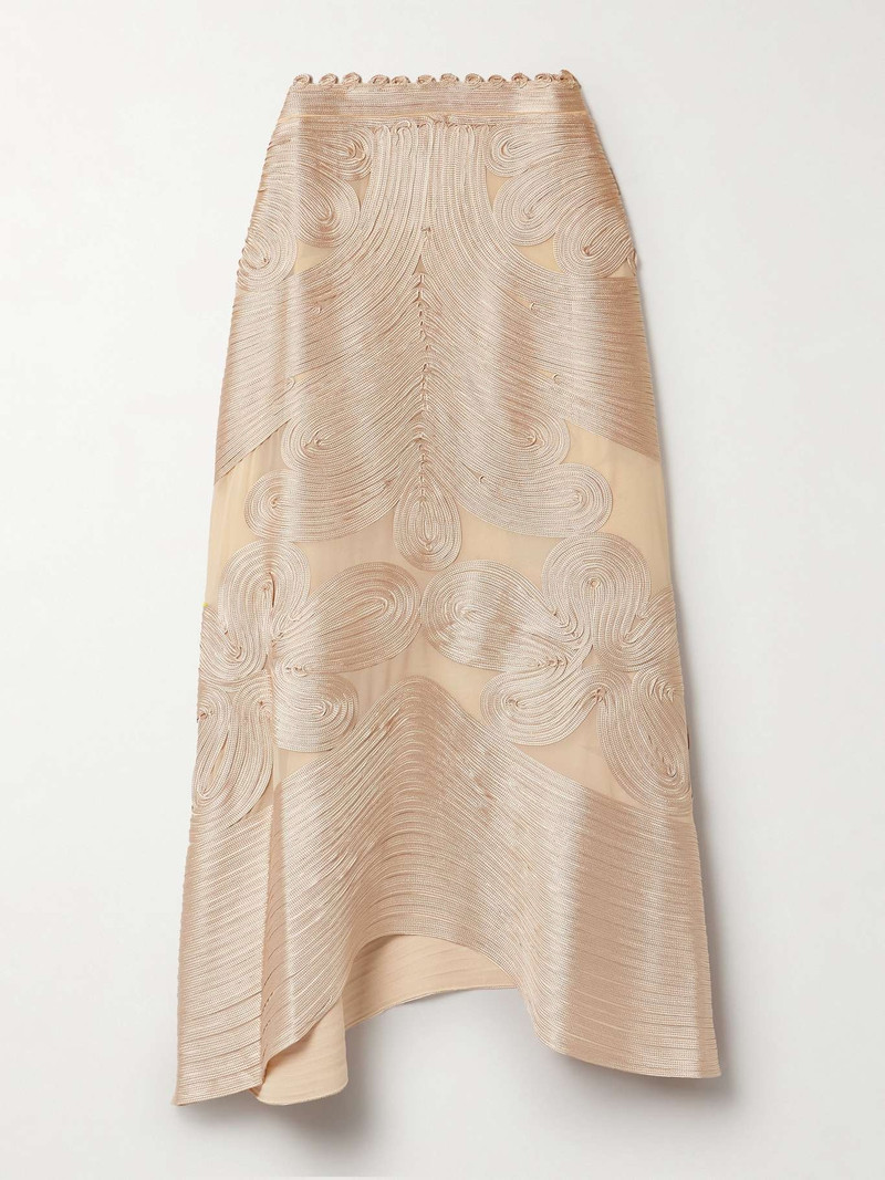 Kaelyn appliquéd silk-chiffon midi skirt Blush - 1
