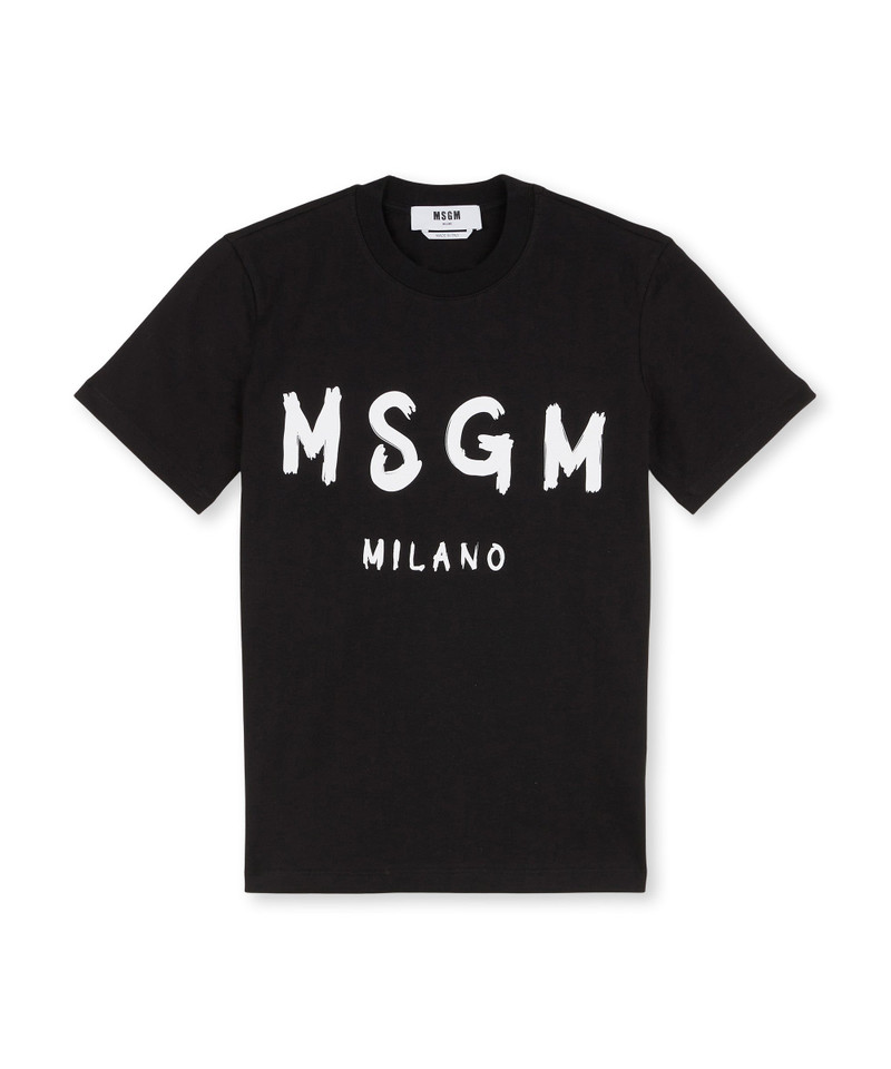 Cotton T-shirt in solid colour with logo - 1