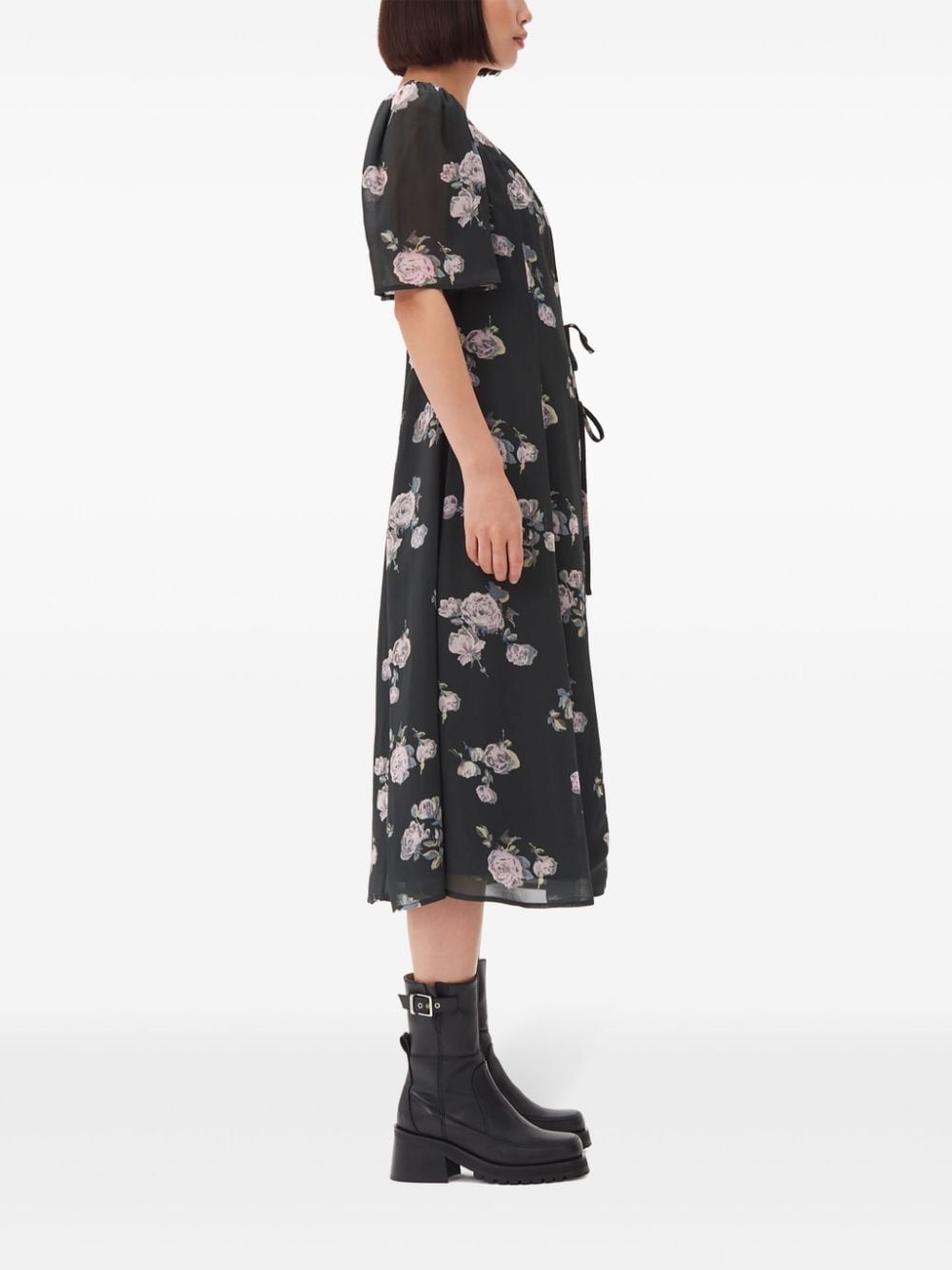 floral-print crepe wrap midi dress - 3