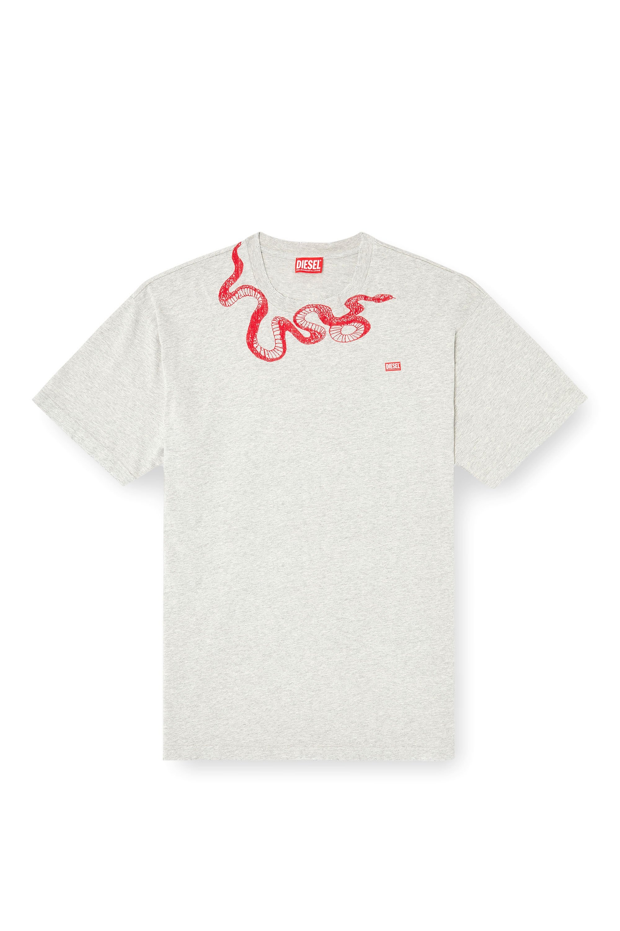 DIESEL cl-t-boxt-ls-devor-snake 巳 蛇 オーバーレイ 脱皮 Women's Snake-print T-shirt with destroyed overlay | Green