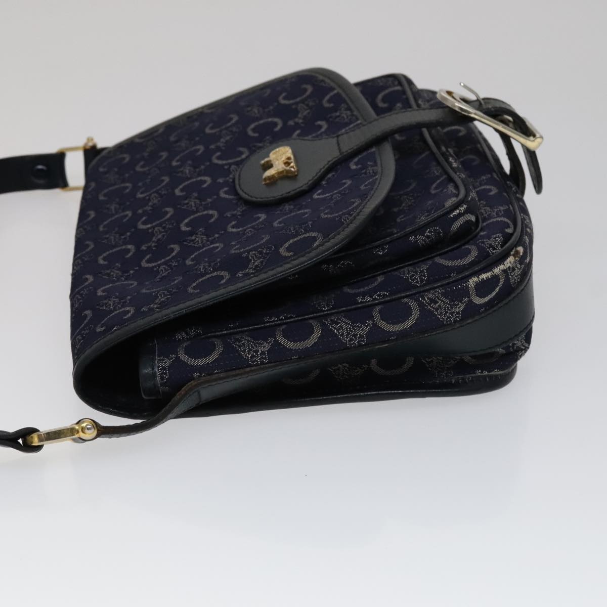 CELINE C Sulky Shoulder Bag Canvas Navy Gold - 4
