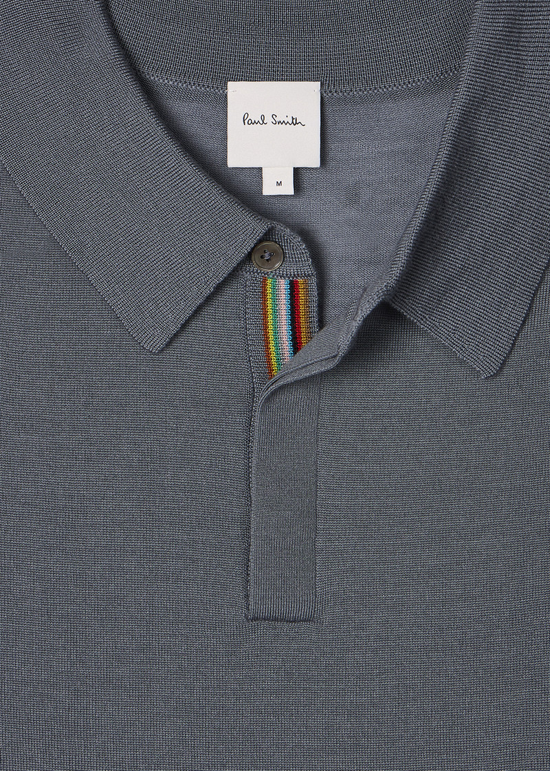 Paul Smith Steel Blue Merino Wool Knitted Long-Sleeve Polo Shirt outlook