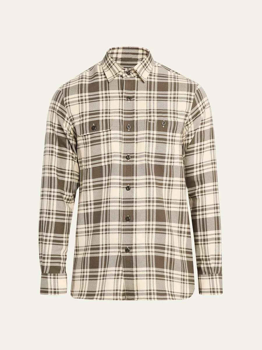 Men's Cotton Plaid Double-Pocket Button-Down Shirt - 1