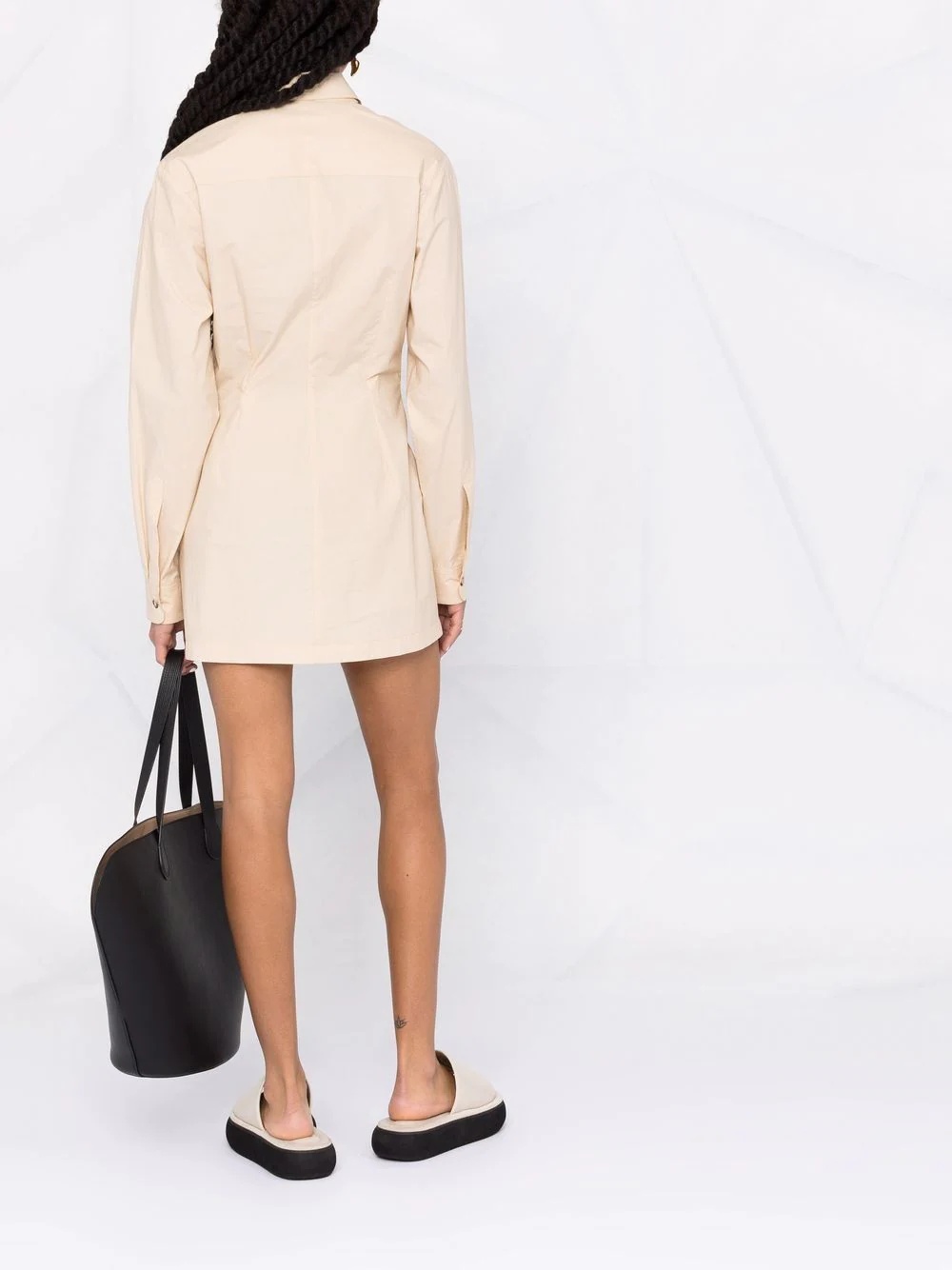 asymmetric-fastening mini shirt dress - 4