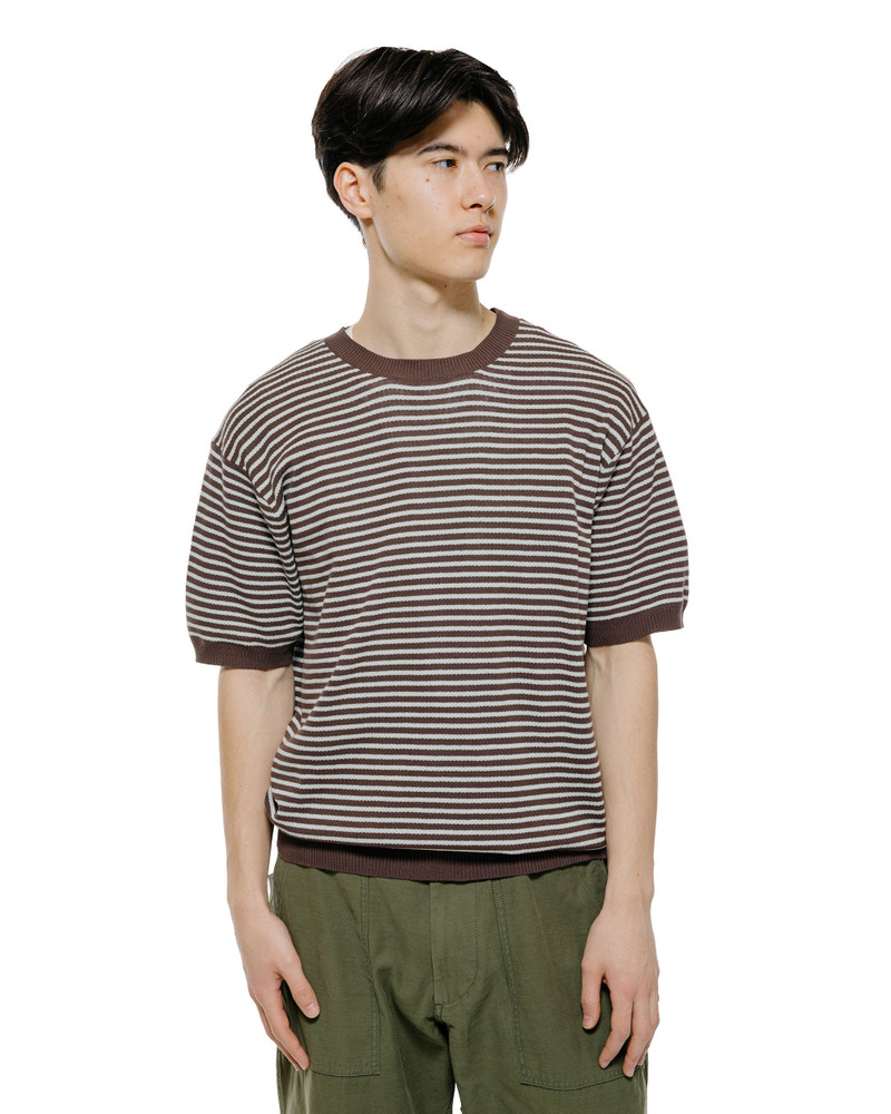 BEAMS PLUS Knit Tee Dot Pattern Jacquard Brown outlook