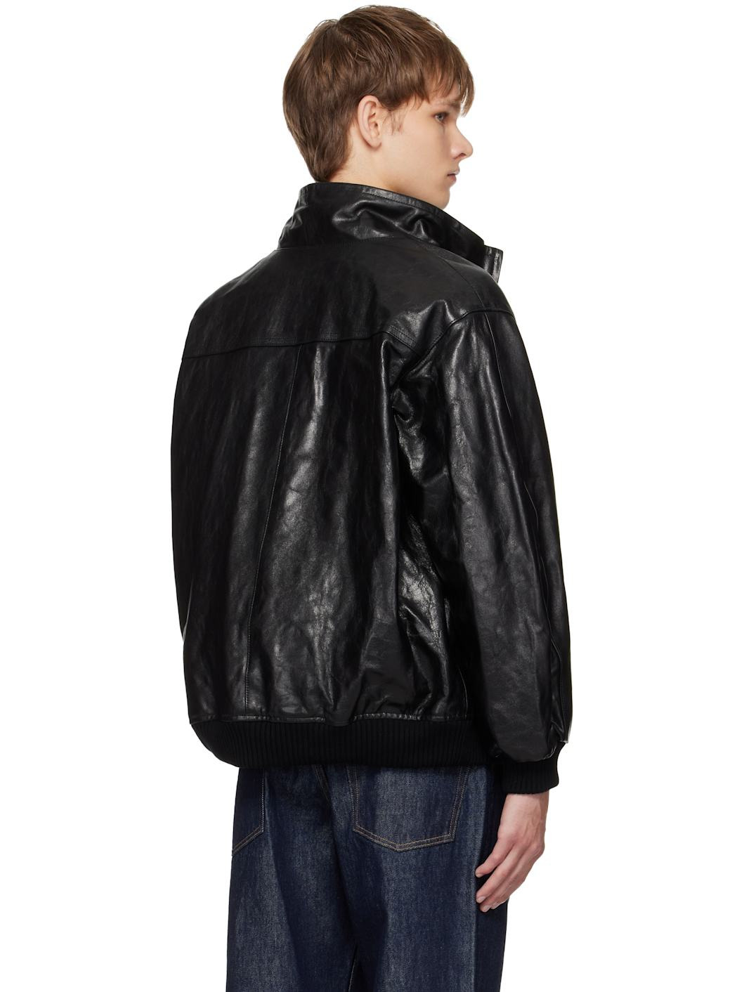 Black Lamb Leather Zip Blouson Jacket - 3