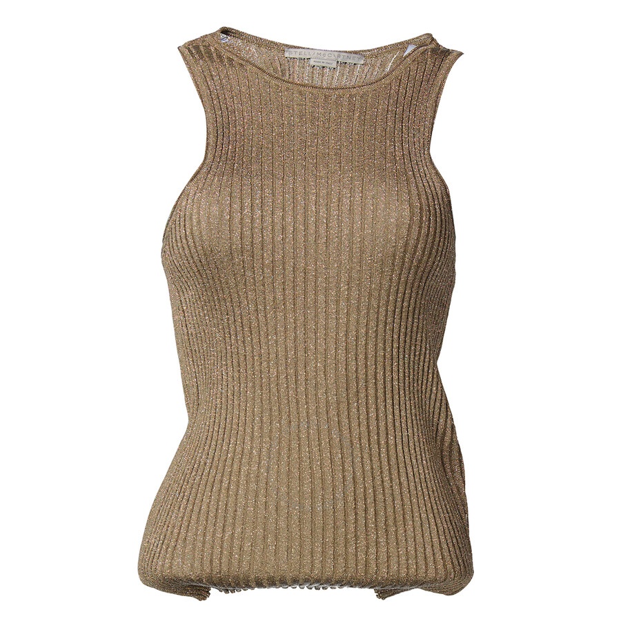 Stella Mccartney Ladies Gold Sparkle Ribbed-Knit Racer Tank Top - 5
