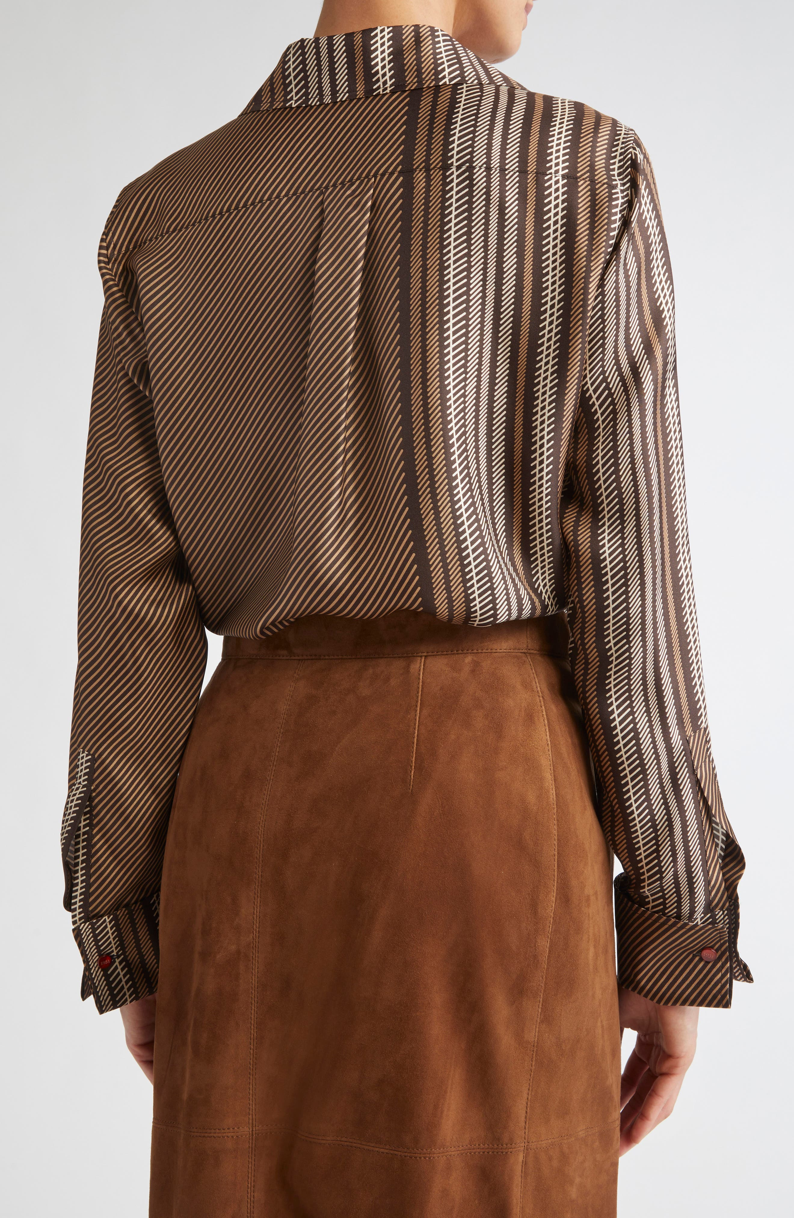 Max Mara Shaker Stripe Silk Top in Chocolate at Nordstrom - 3