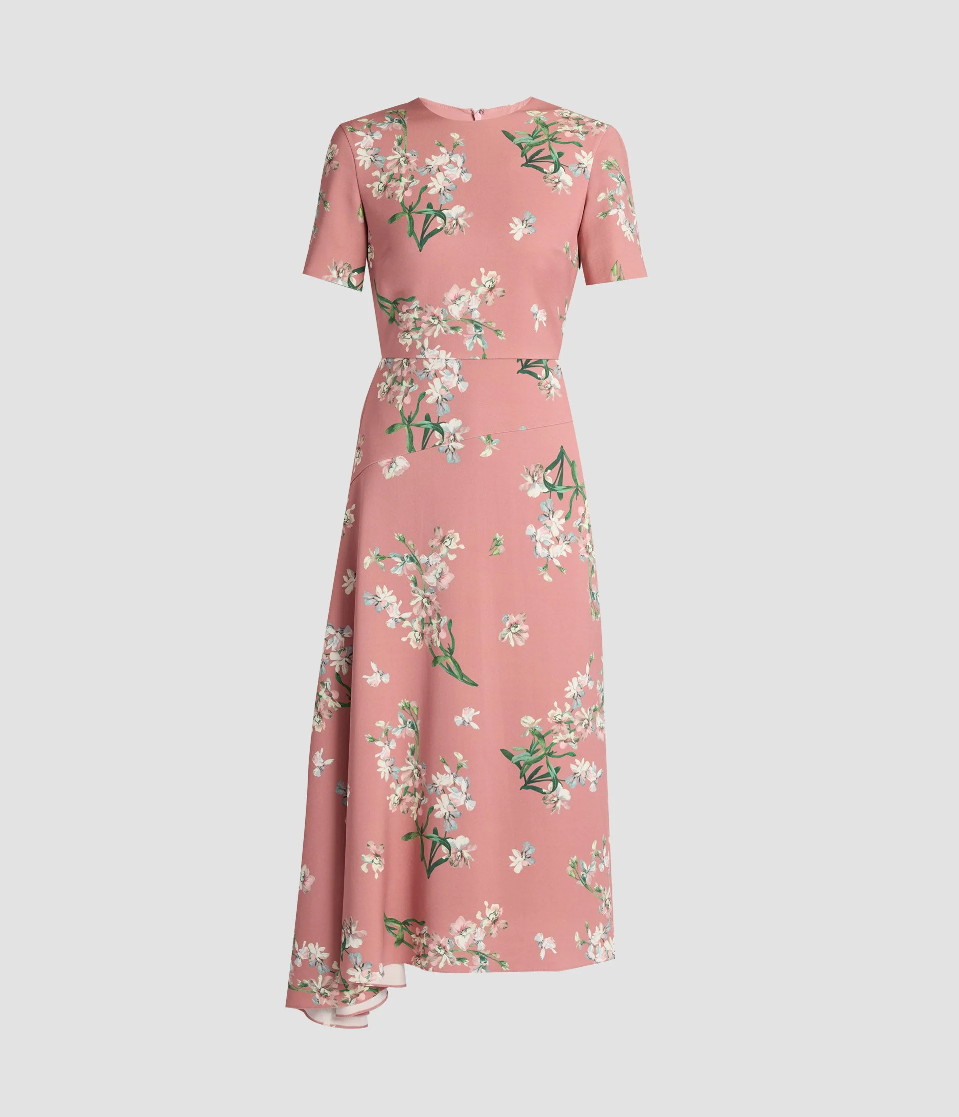 FLORAL STRETCH CADY DRAPED MIDI DRESS - 1