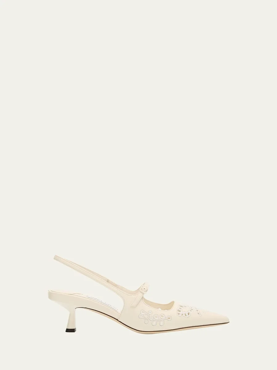 Didi 45 Leather Embroidered Slingback Pumps - 1