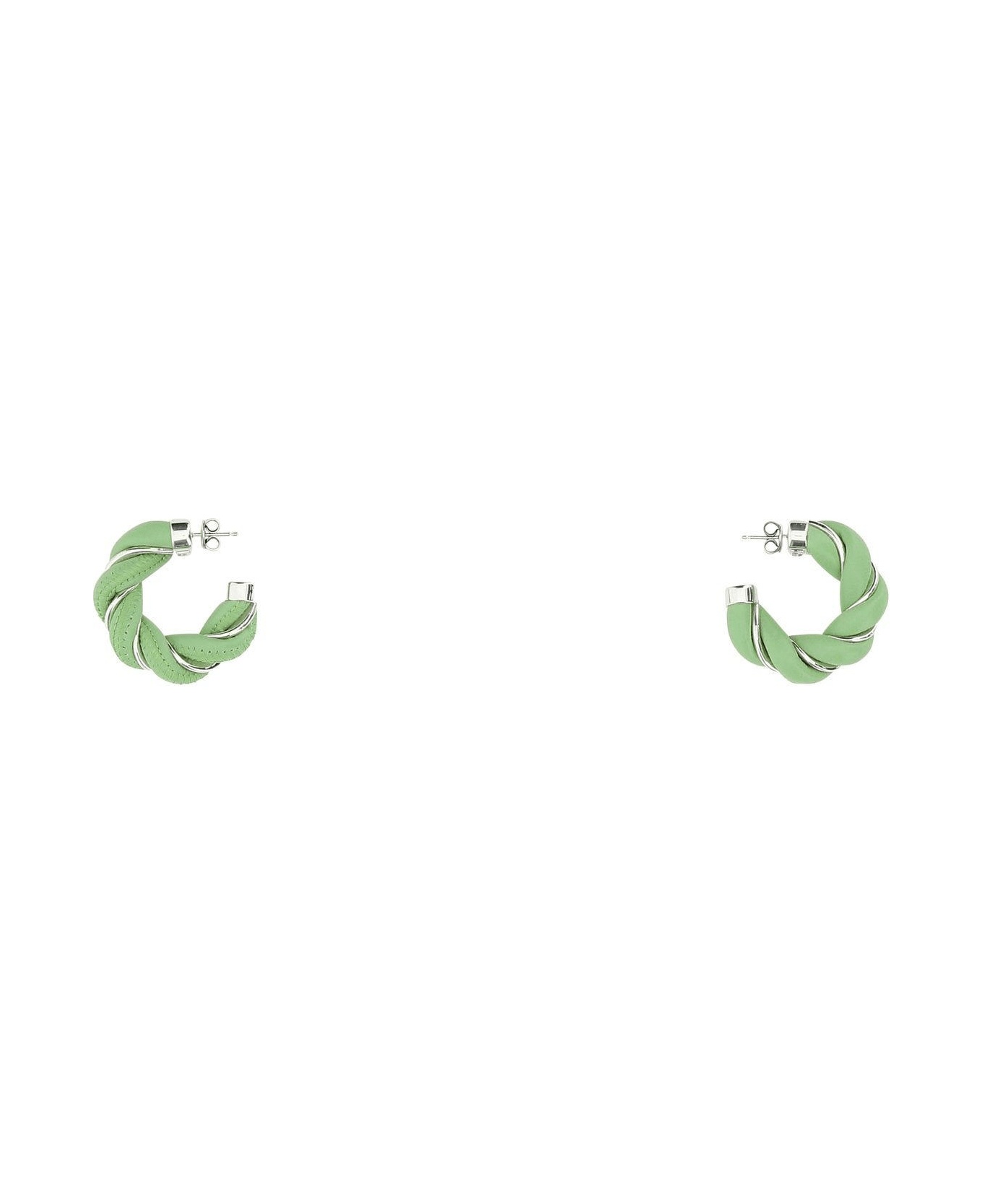 Pastel Green Nappa Leather And 925 Silver Earrings - 1
