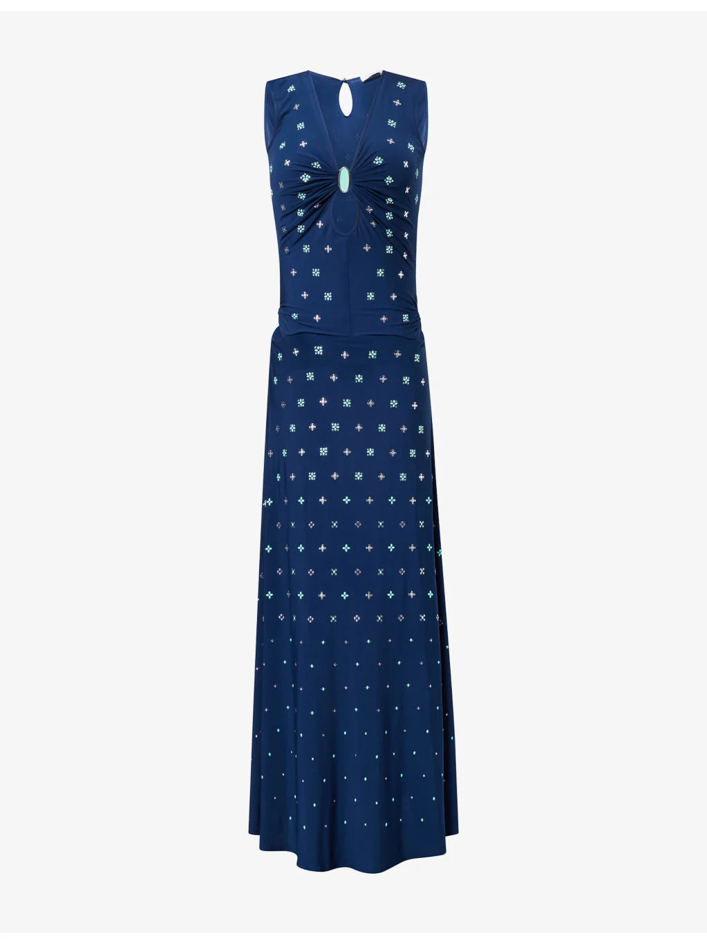 Plunge-Neck Bead-Embellished Stretch-Jersey Maxi Dress - 1