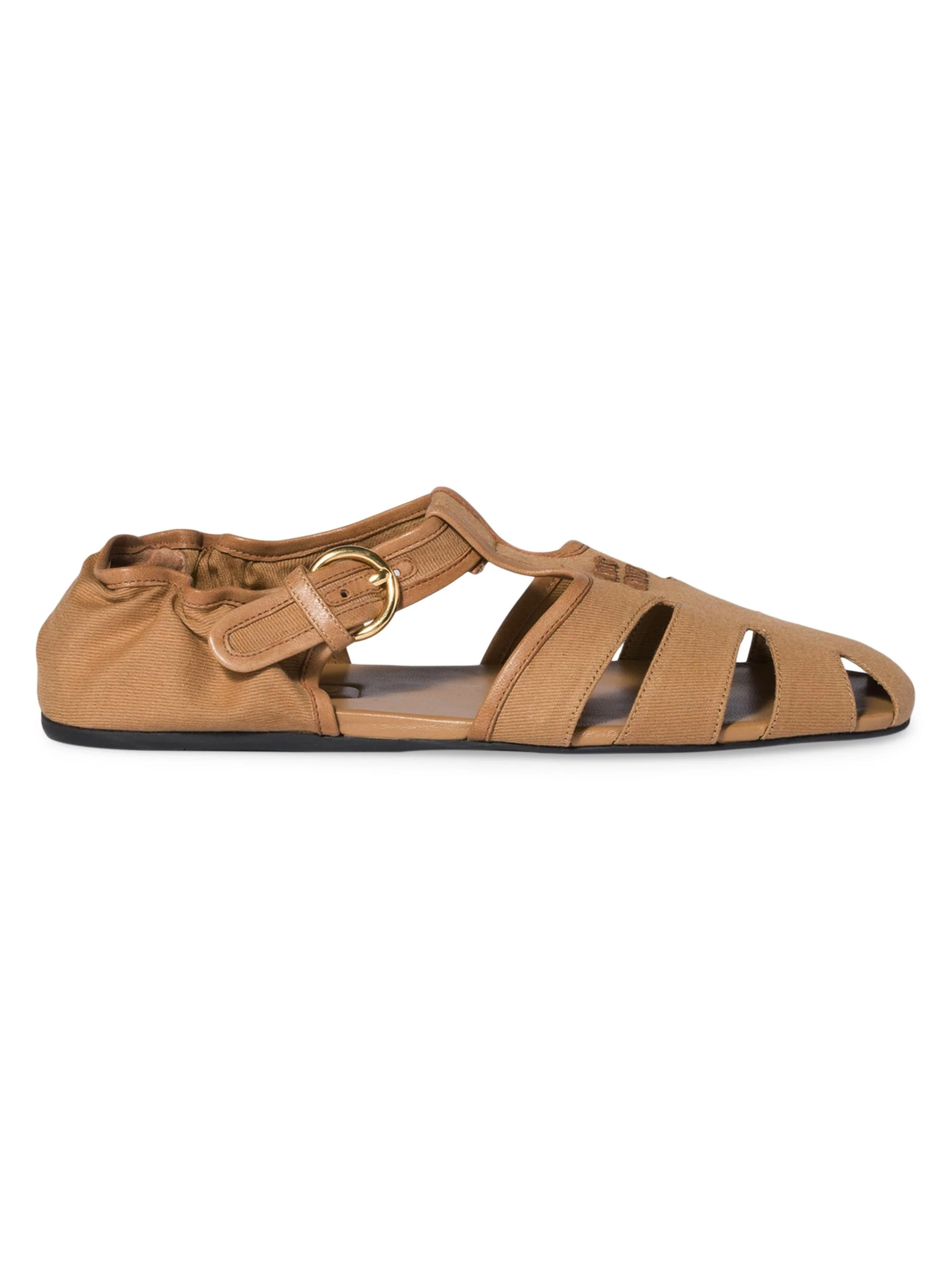 Women's Ruches Cotton and Nappa Leather Fisherman Sandals - Beige Khaki - 1