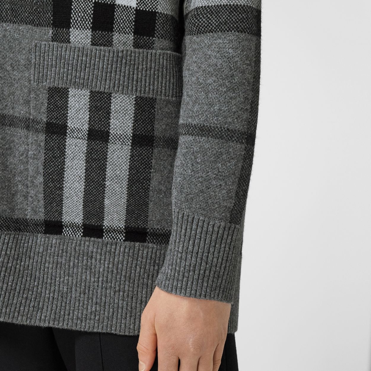 Check Wool Cashmere Jacquard Oversized Cardigan - 5