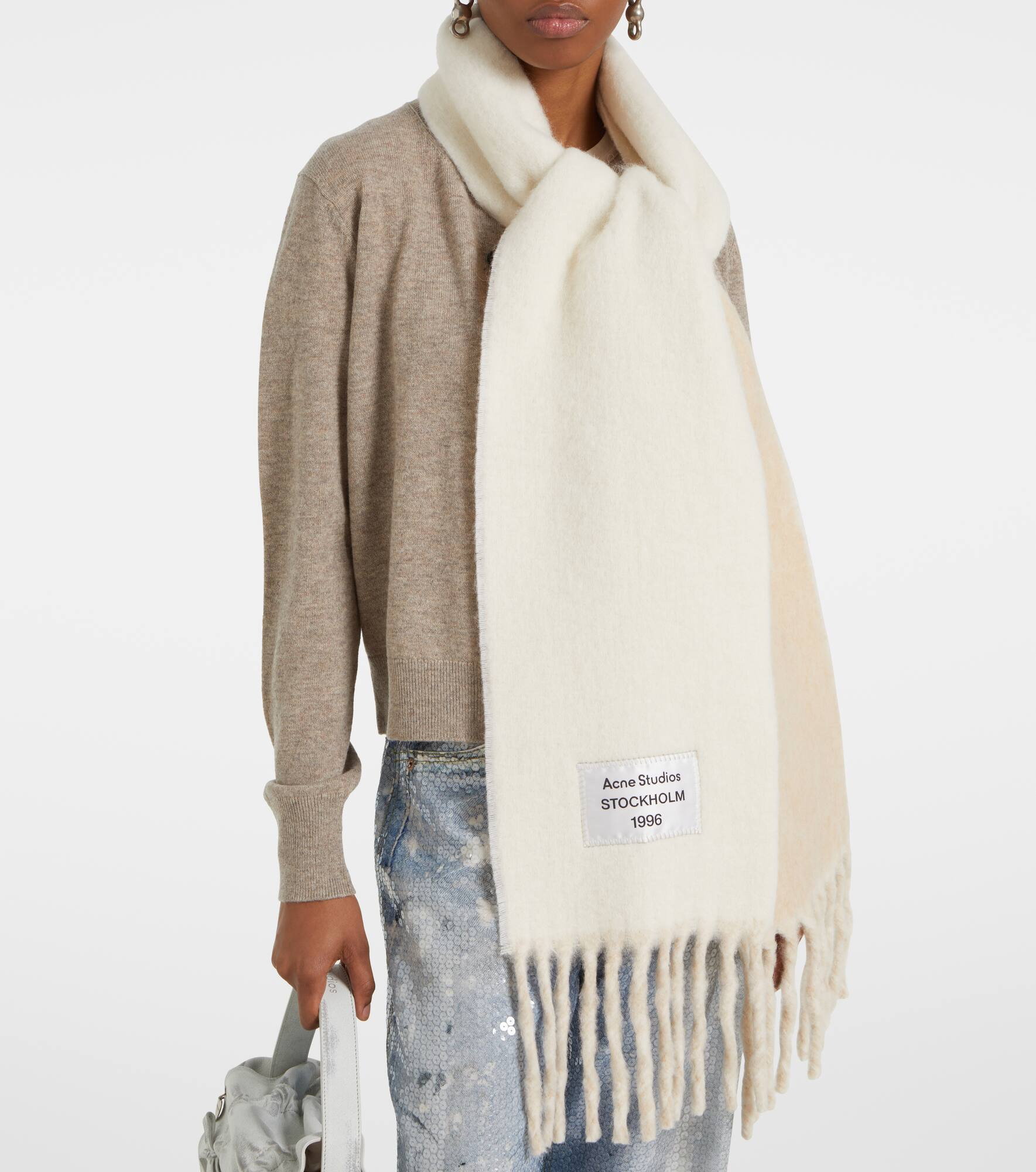 Logo fringed alpaca and wool-blend scarf - 2