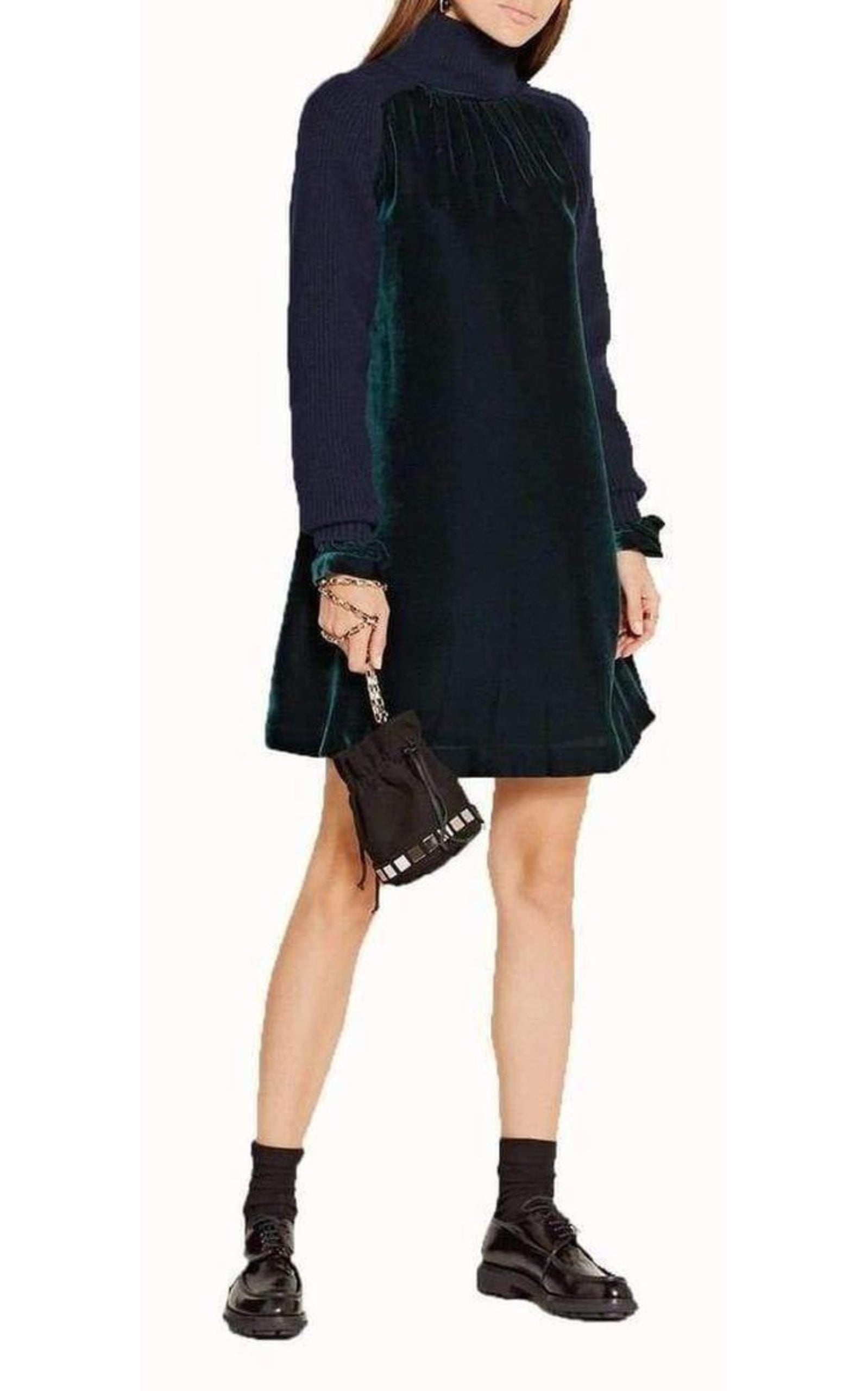 Wool Velvet Panelled Dress - 2