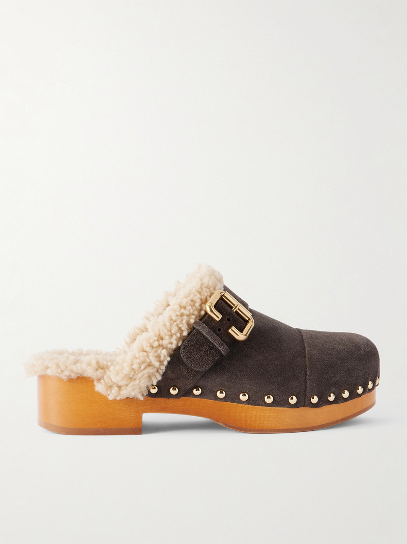 Jeannette Embellished Shearling-lined Suede Clogs 1