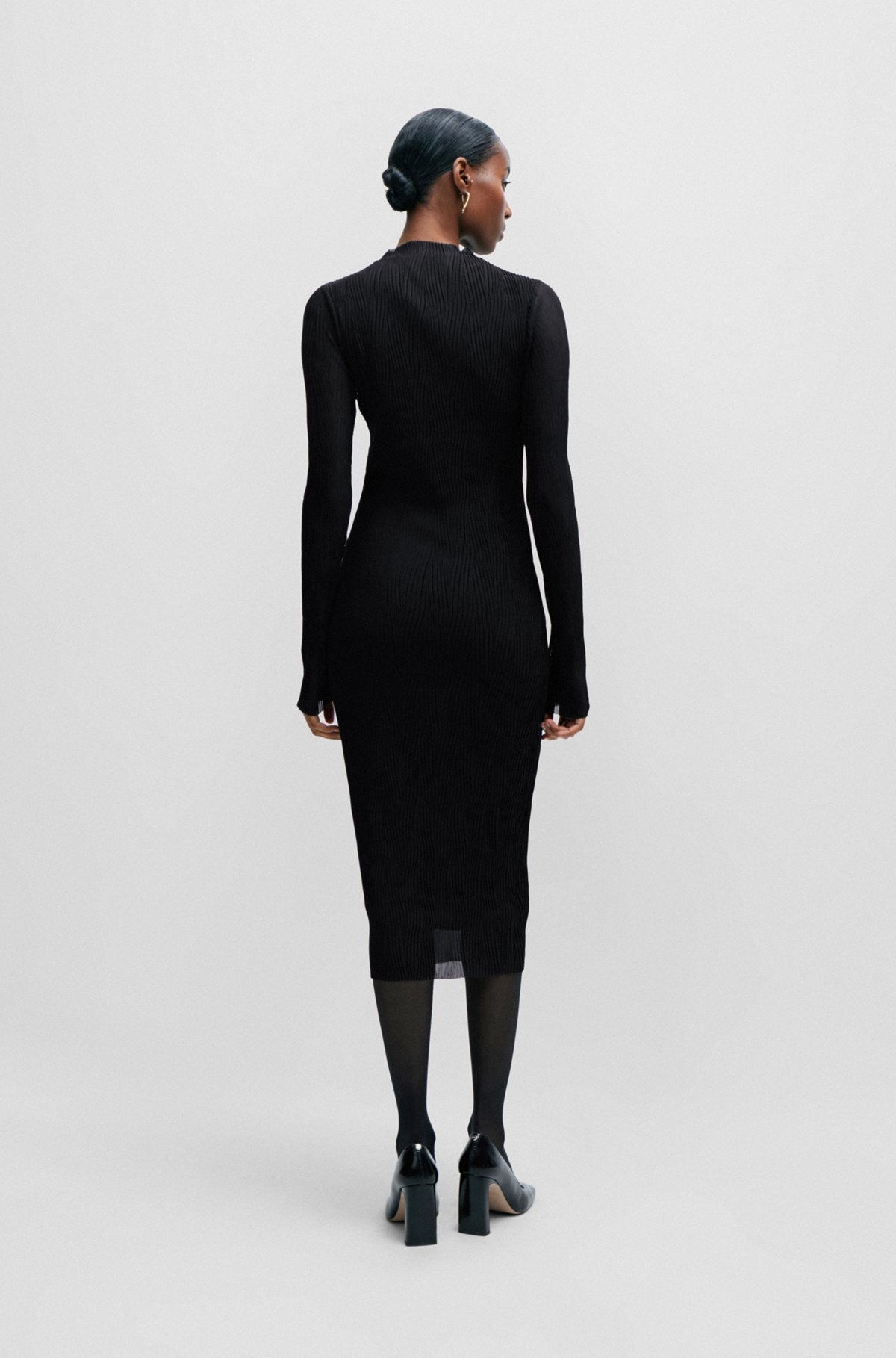 LINED DRESS IN PLISSÉ TULLE WITH MOCK NECKLINE - 5