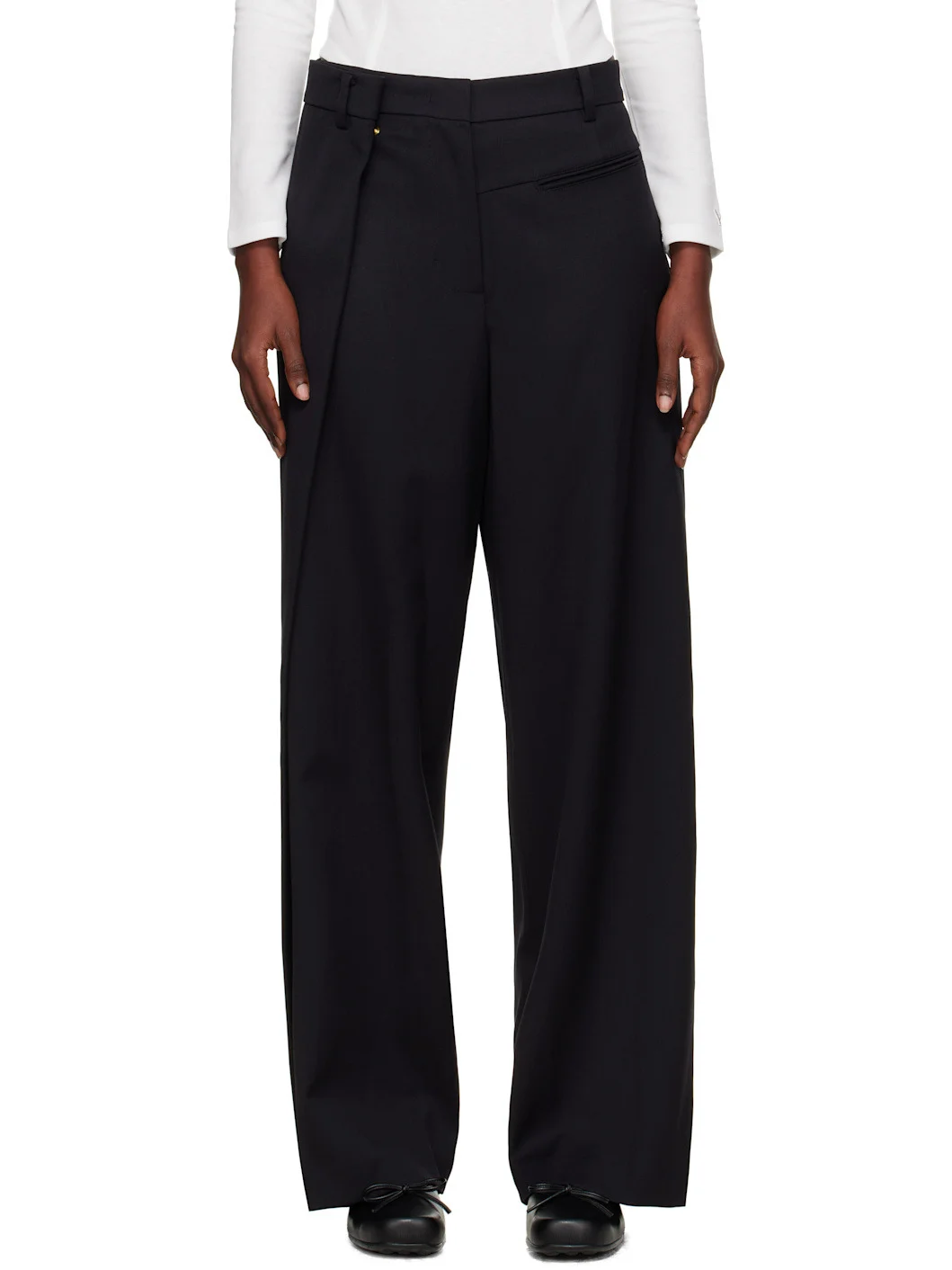 Black Wrap-Over Waist Trousers - 1