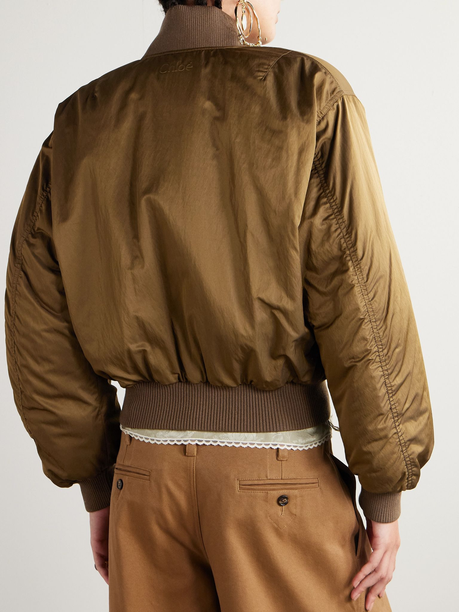 Cropped shell bomber jacket Brown - 4