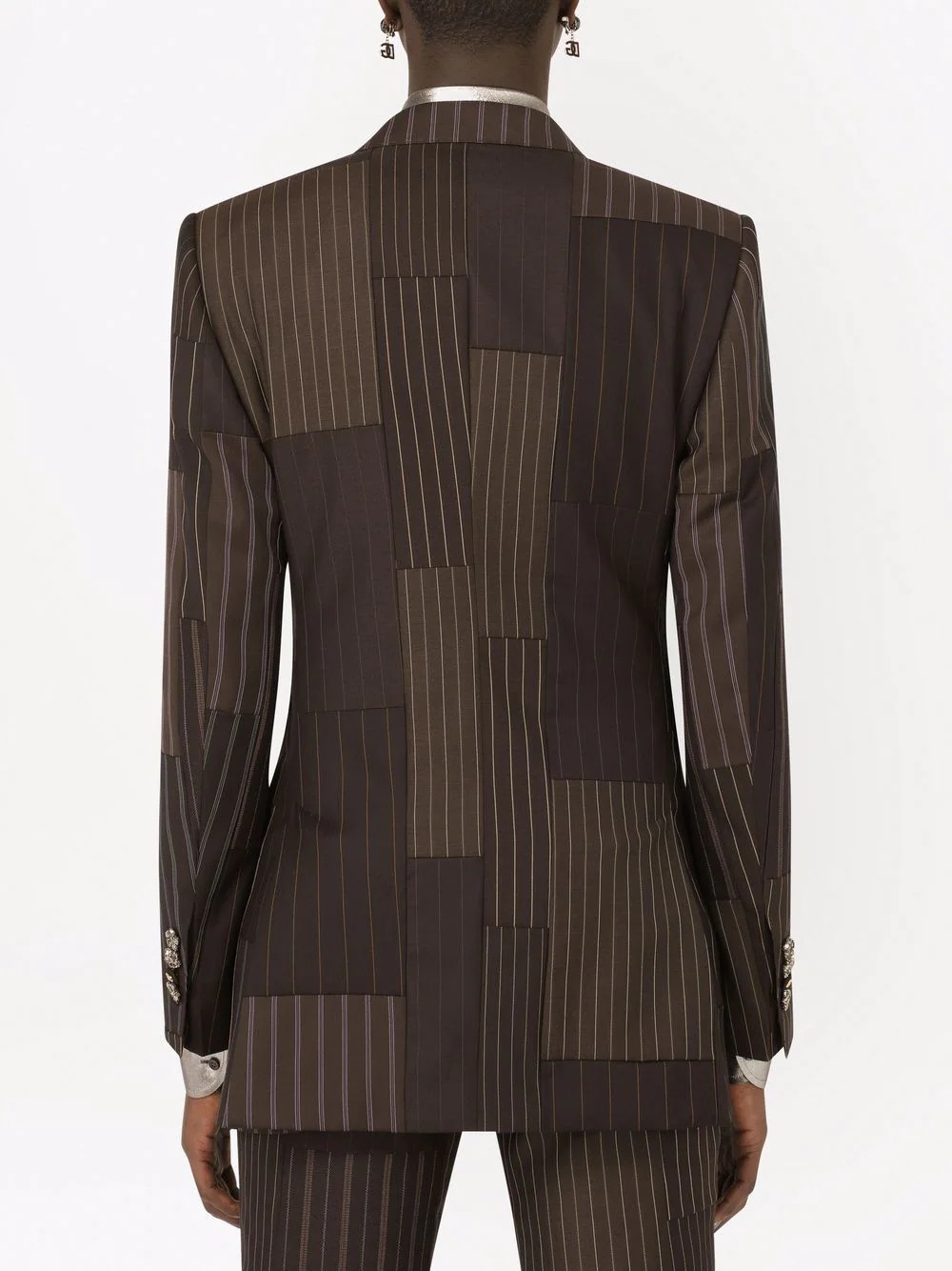 patchwork-stripe tailored suit jacket - 4