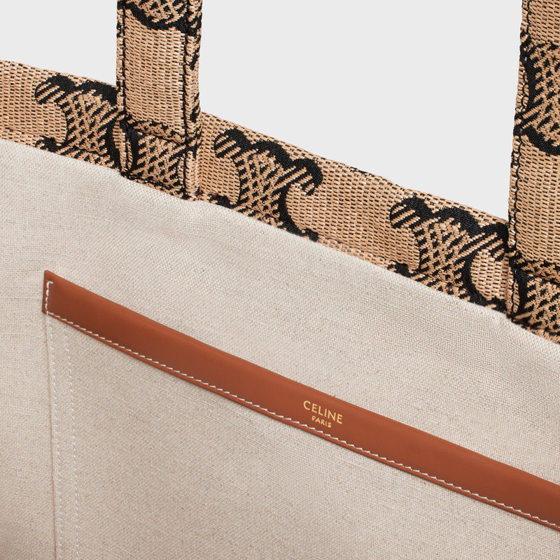 Large Cabas Thais in RAFFIA JACQUARD TRIOMPHE & CALFSKIN 4