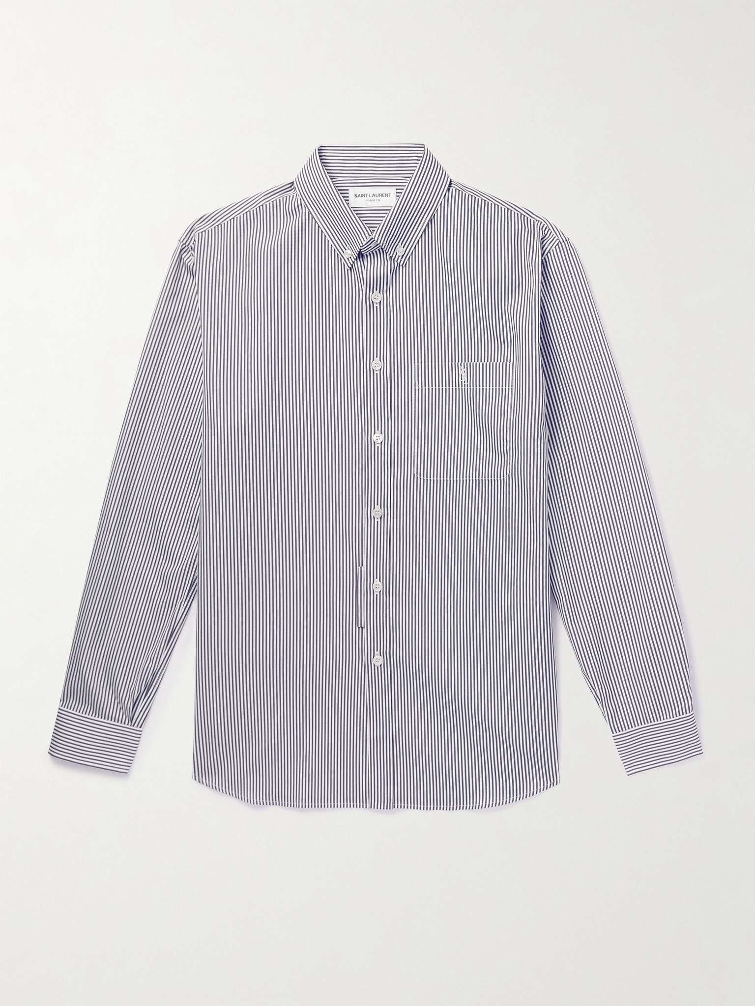 Monogram Button-Down Collar Striped Cotton-Poplin Shirt - 1