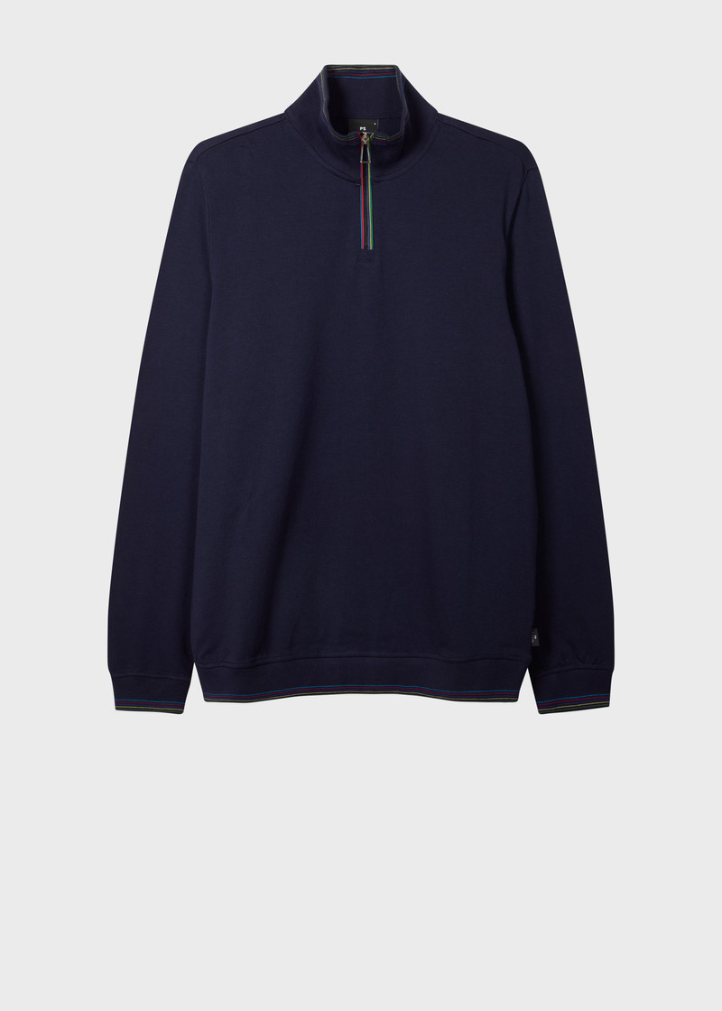 Navy Cotton-Blend 'Sports Stripe' Quarter Zip Sweatshirt 1