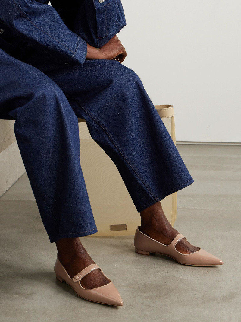 Manolo Blahnik Campari grosgrain-trimmed patent-leather ballet flats Neutral outlook