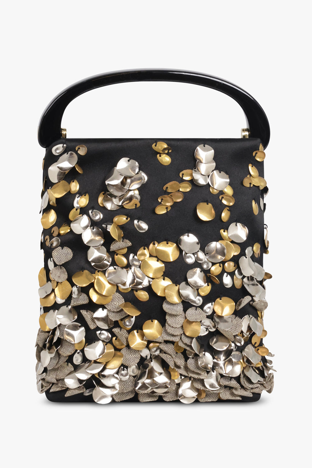MICRO RESIN HANDLE EMBROIDERED BAG | BLACK/GOLD/SILVER - 1
