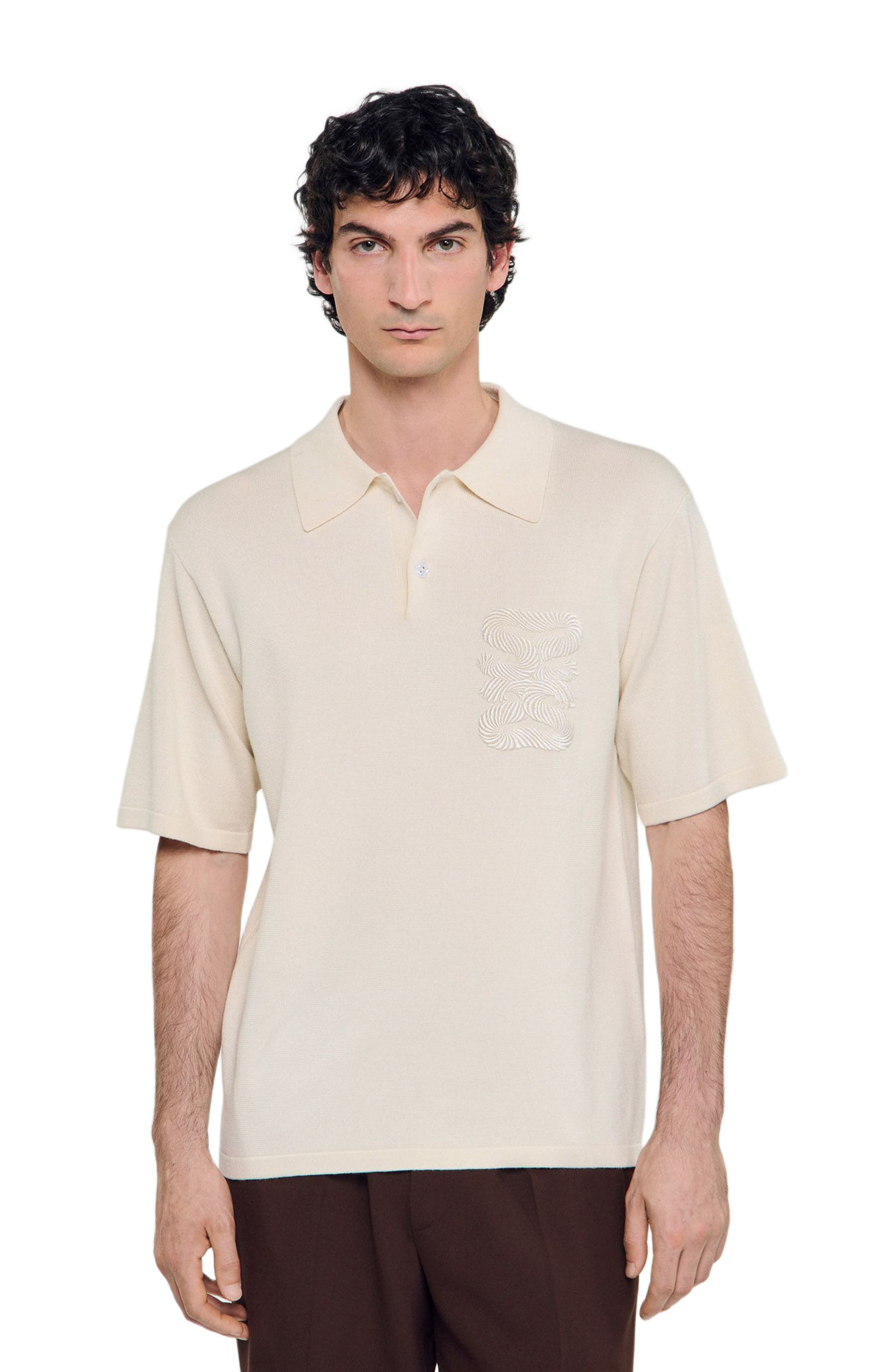 SANDRO Polo with rope embroidery in Butter Cream at Nordstrom - 3