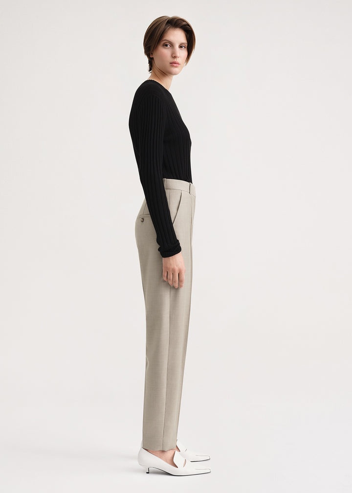 Sewn pleat wool trousers beige - 3