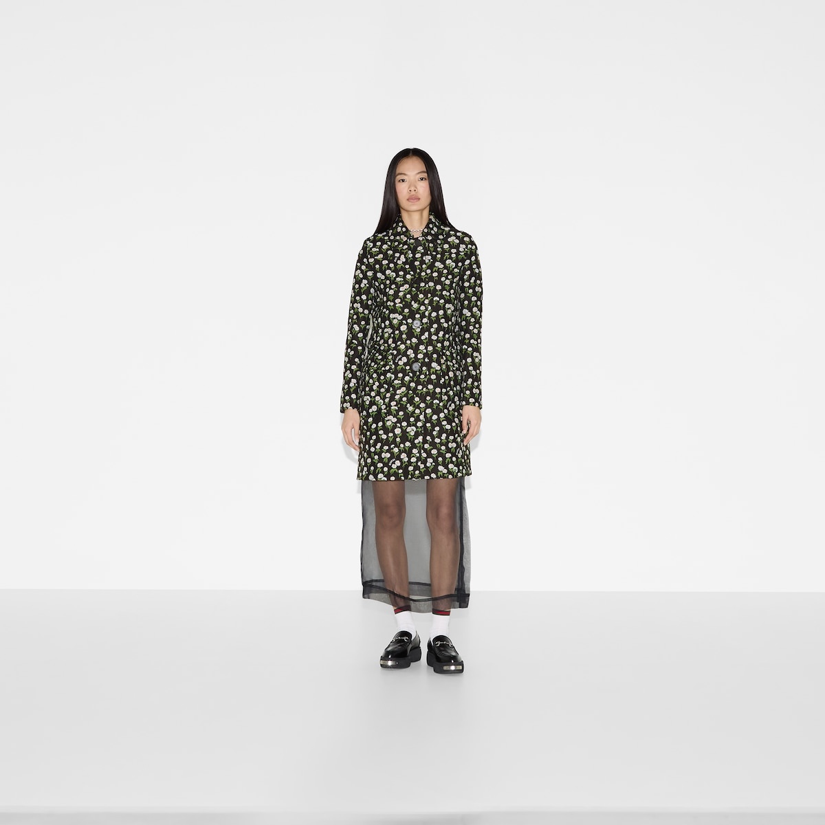 Floral crêpe single-breasted coat - 2
