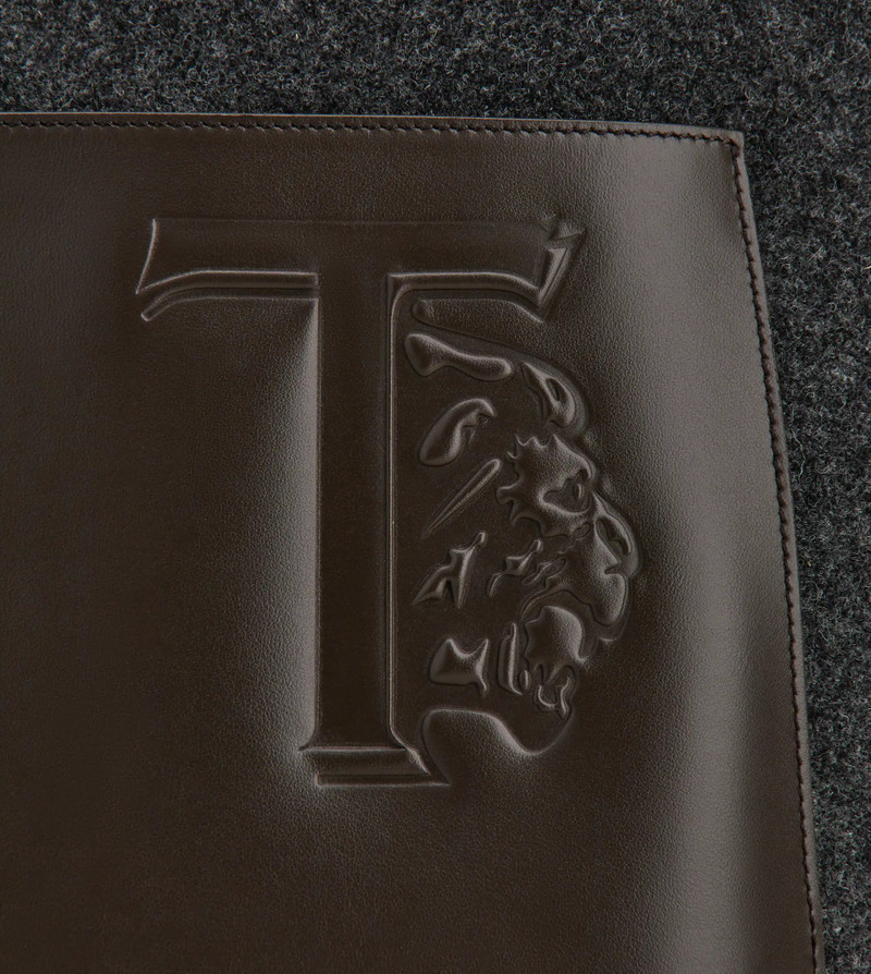 SHOPPING BAG IN FELT AND LEATHER MEDIUM - GREY, BROWN 5