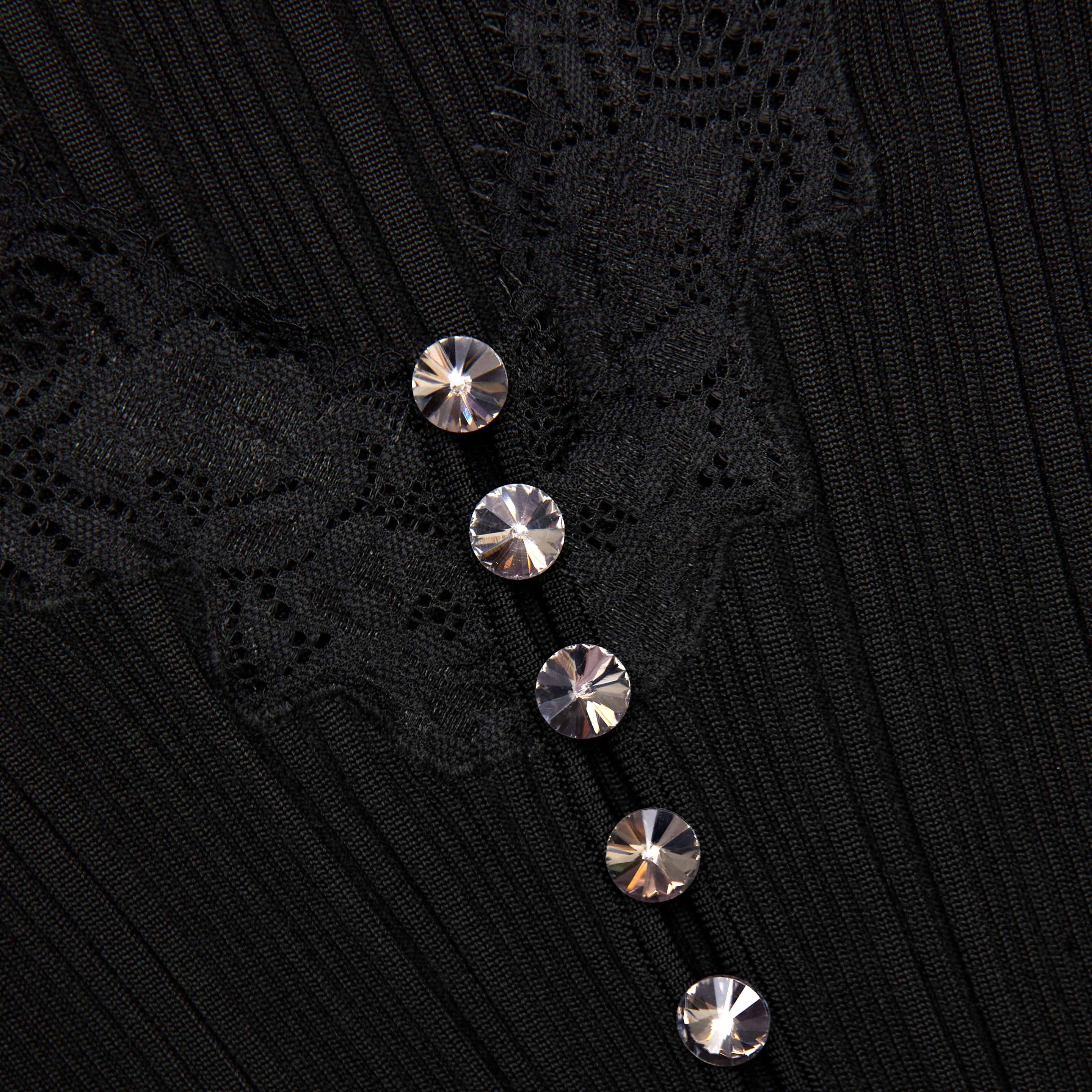Black Lace Trim Knit Top - 5
