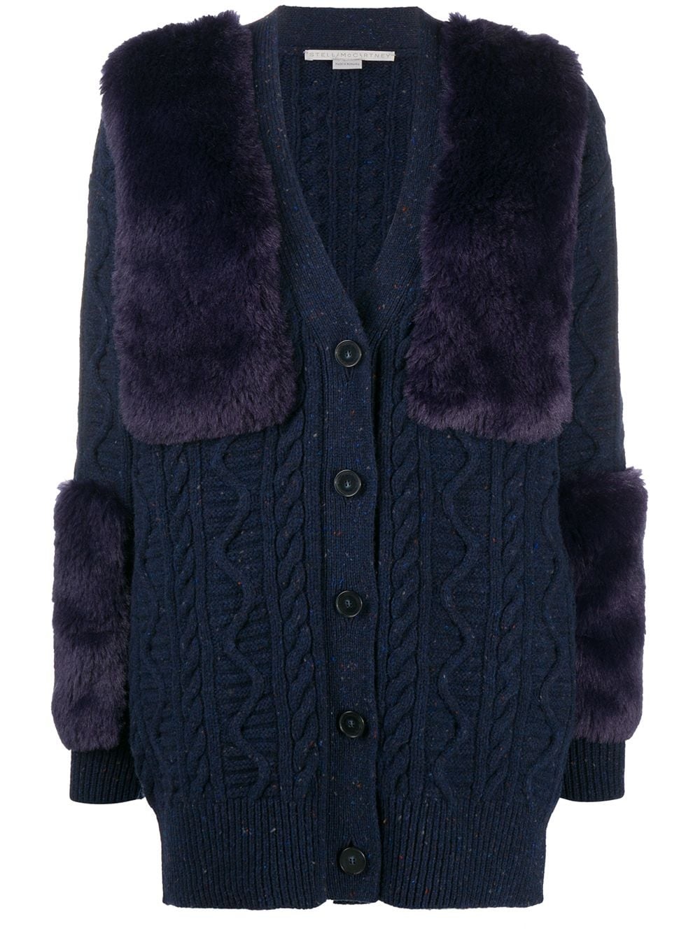 faux fur-trimmed cardigan - 1